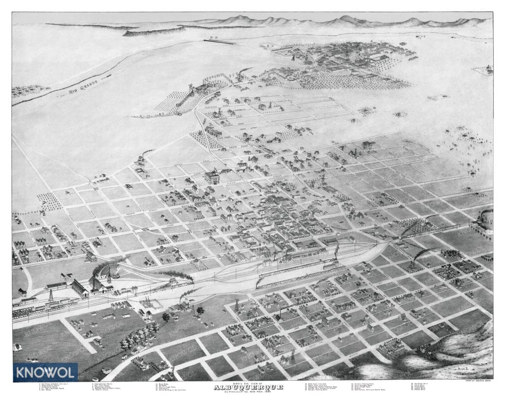 Restored map of Albuquerque, New Mexico from 1886