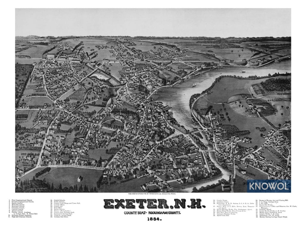 Restored map of Exeter, New Hampshire from 1884