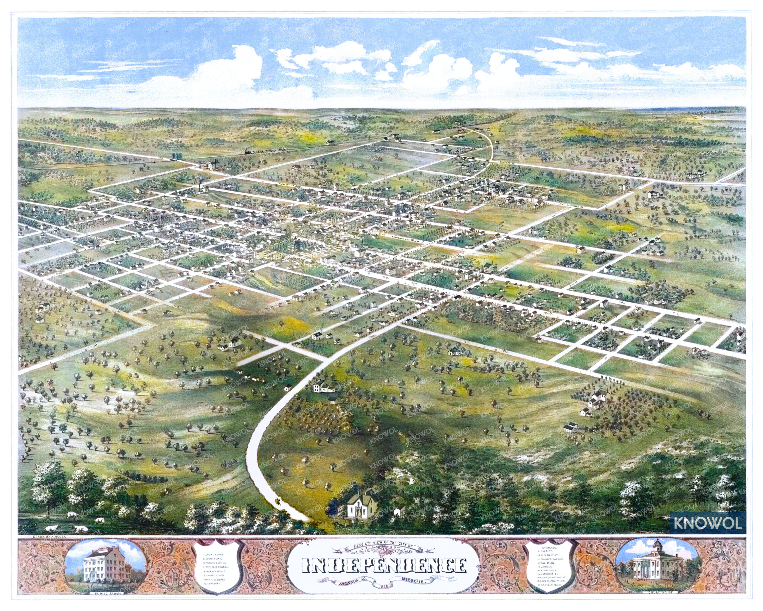 Detailed map of Independence, Missouri from 1868