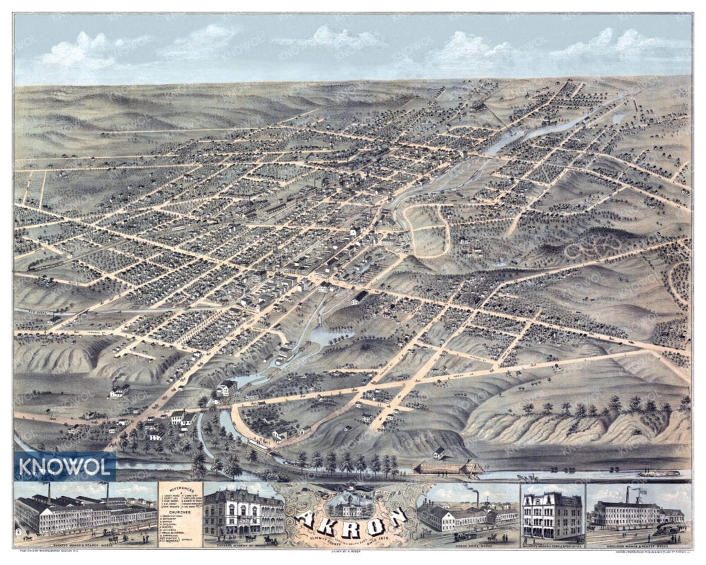 Restored map of Akron, Ohio from 1870