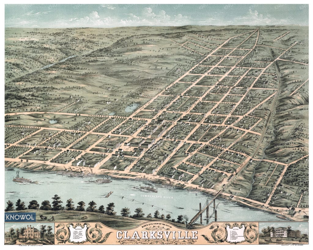 Restored map of Clarksville, TN from 1870