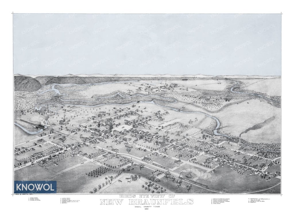 Restored map of New Braunfels, Texas from 1881