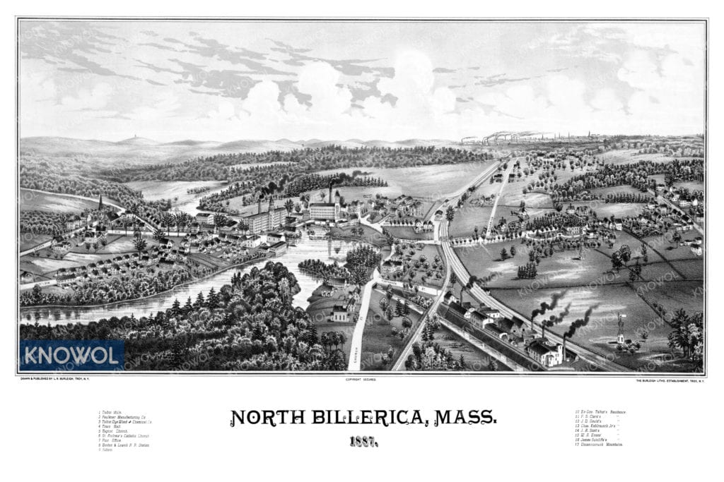 Restored map of North Billerica, MA from 1887