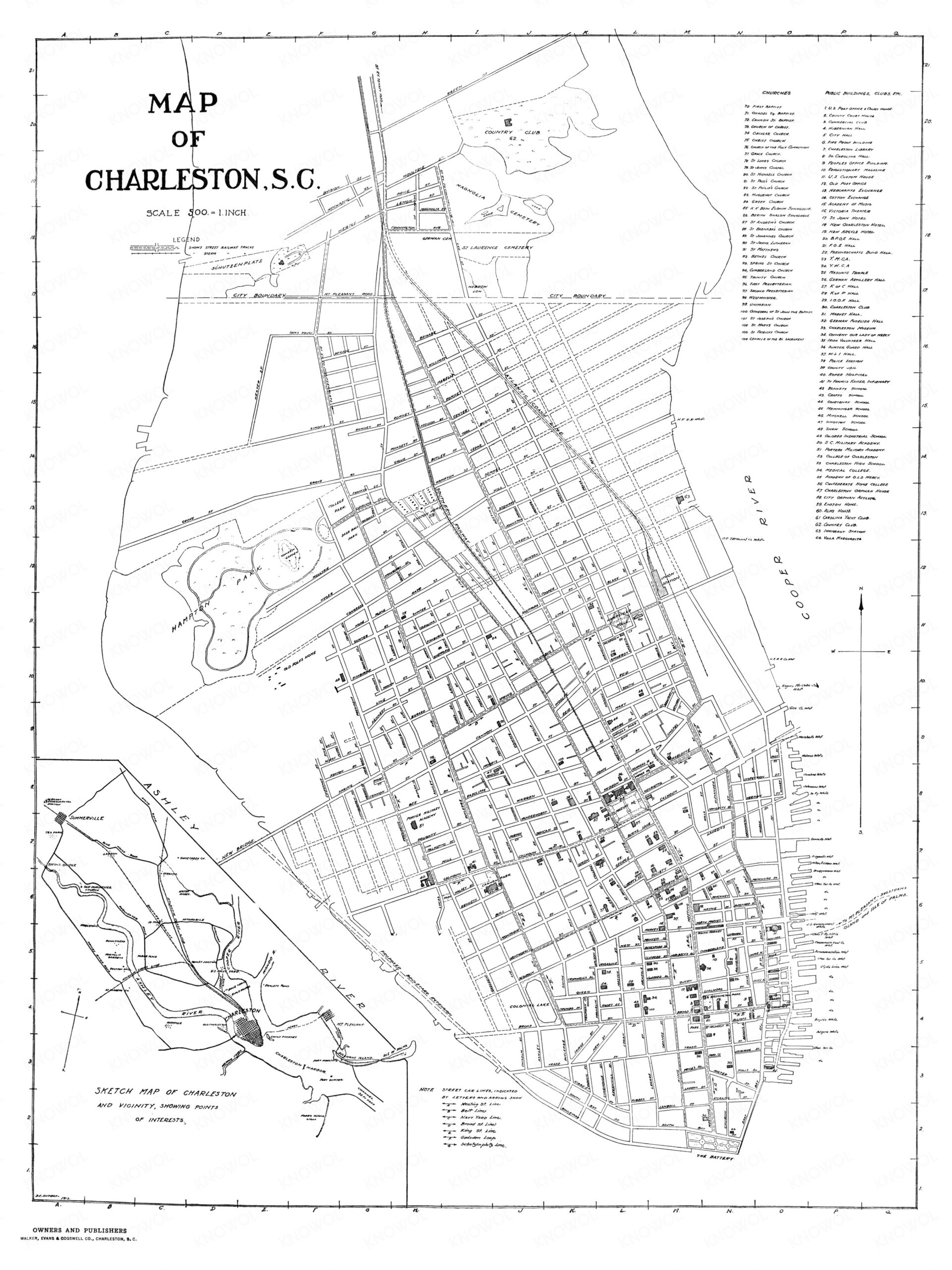 Historic Street Map of Charleston, South Carolina from 1912