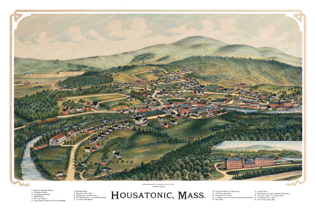 Detailed map of Housatonic, MA from 1890