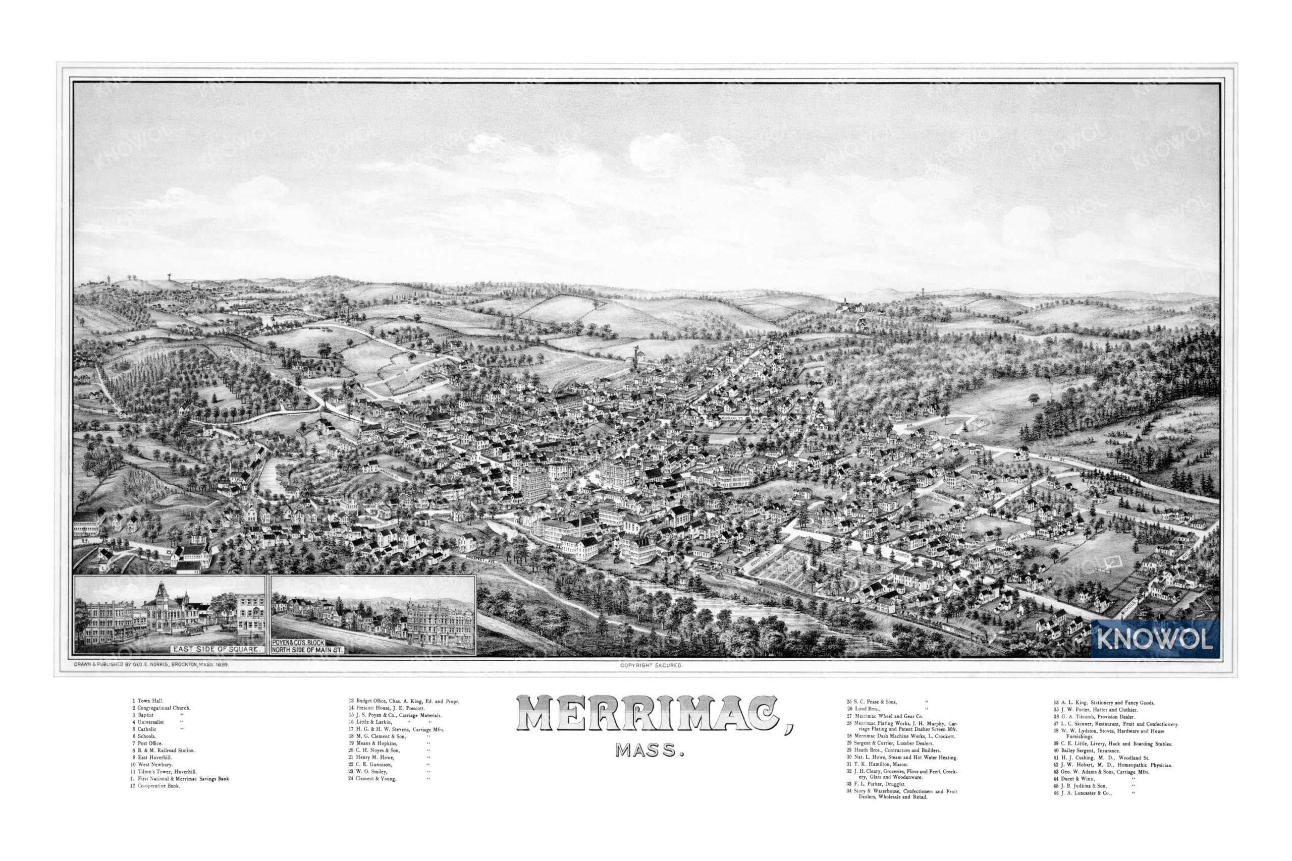 Restored map of Merrimac, MA from 1889