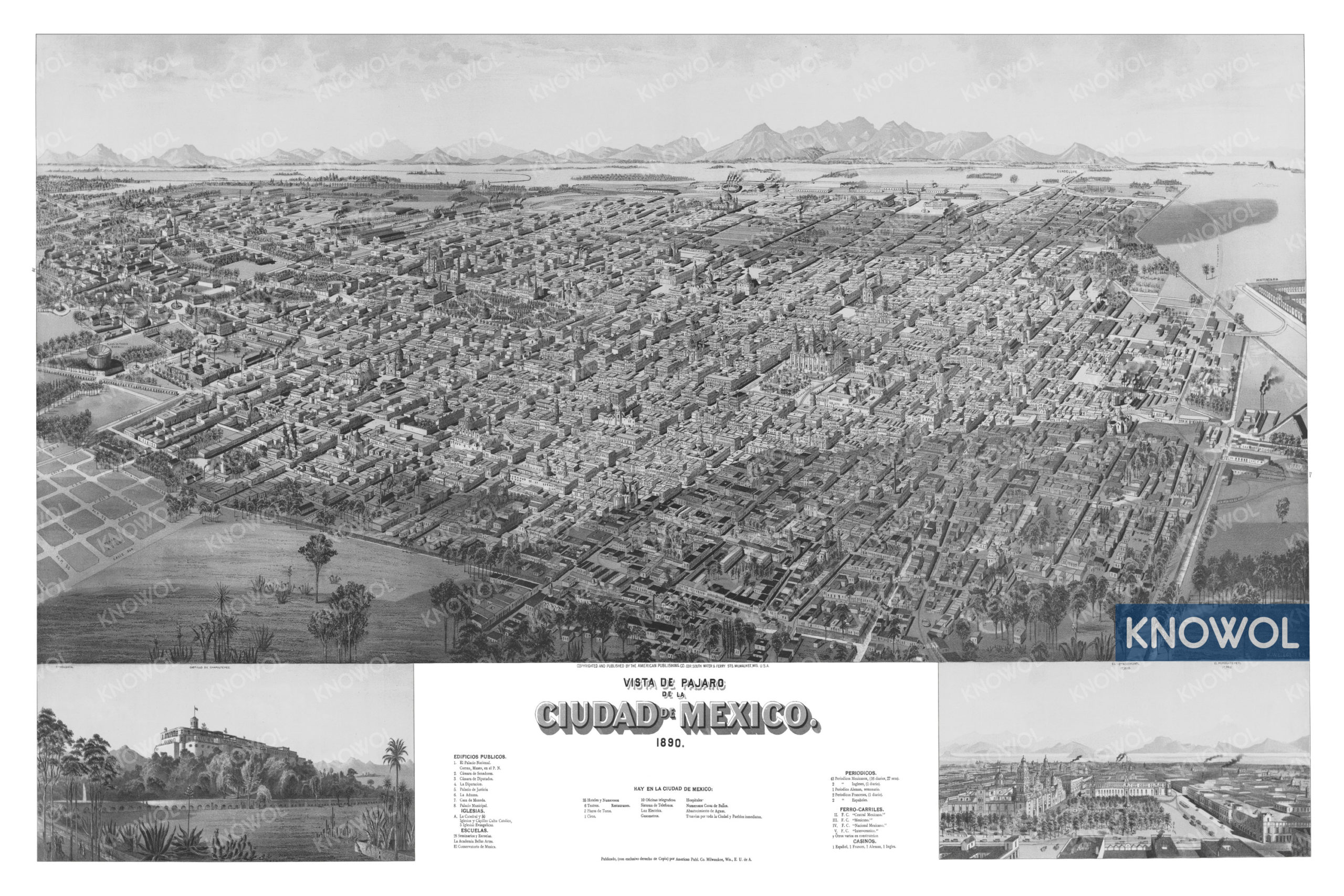 Detailed map of Mexico City, Mexico from 1890