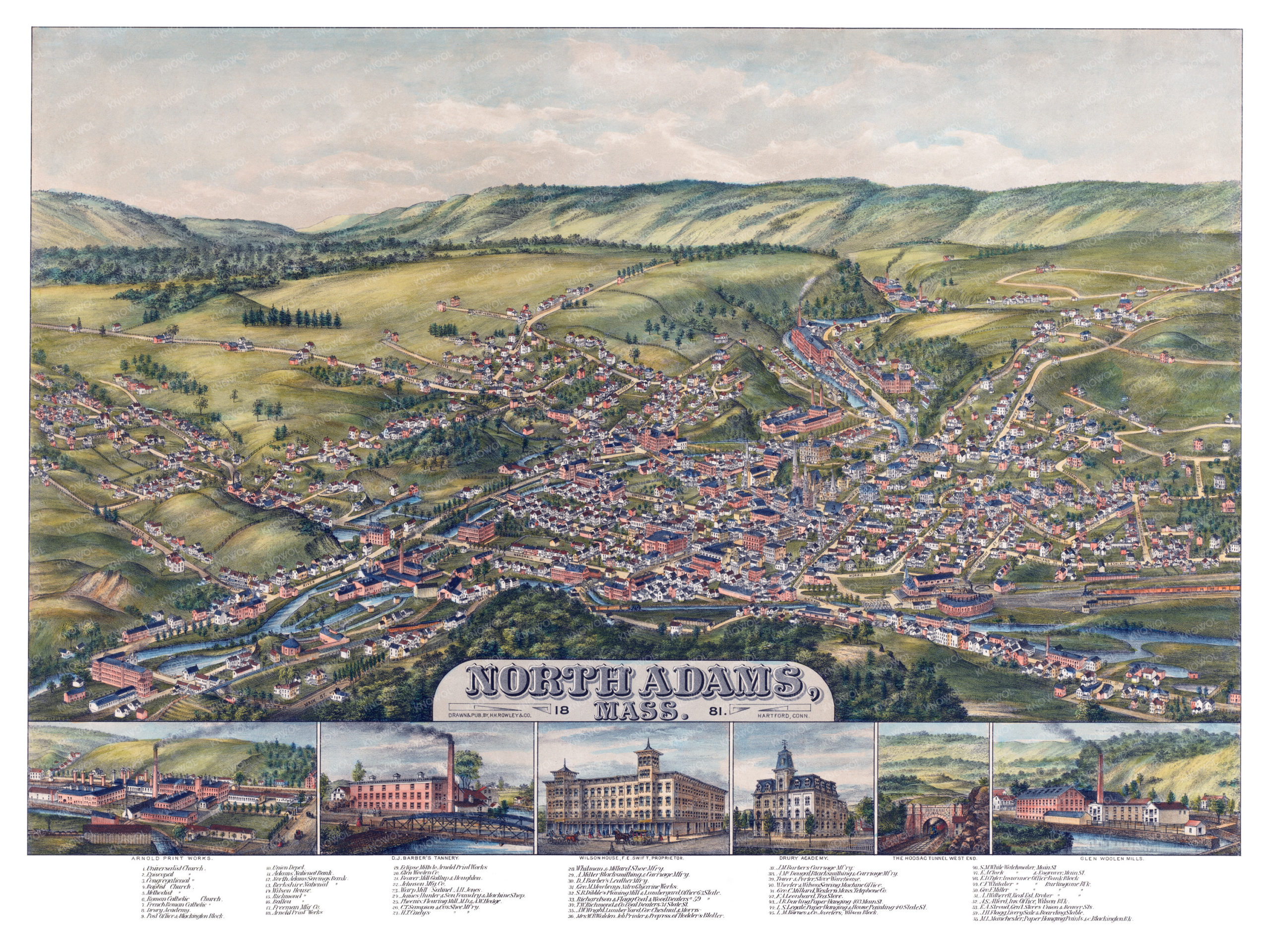Bird's Eye View of North Adams, Massachusetts in 1881
