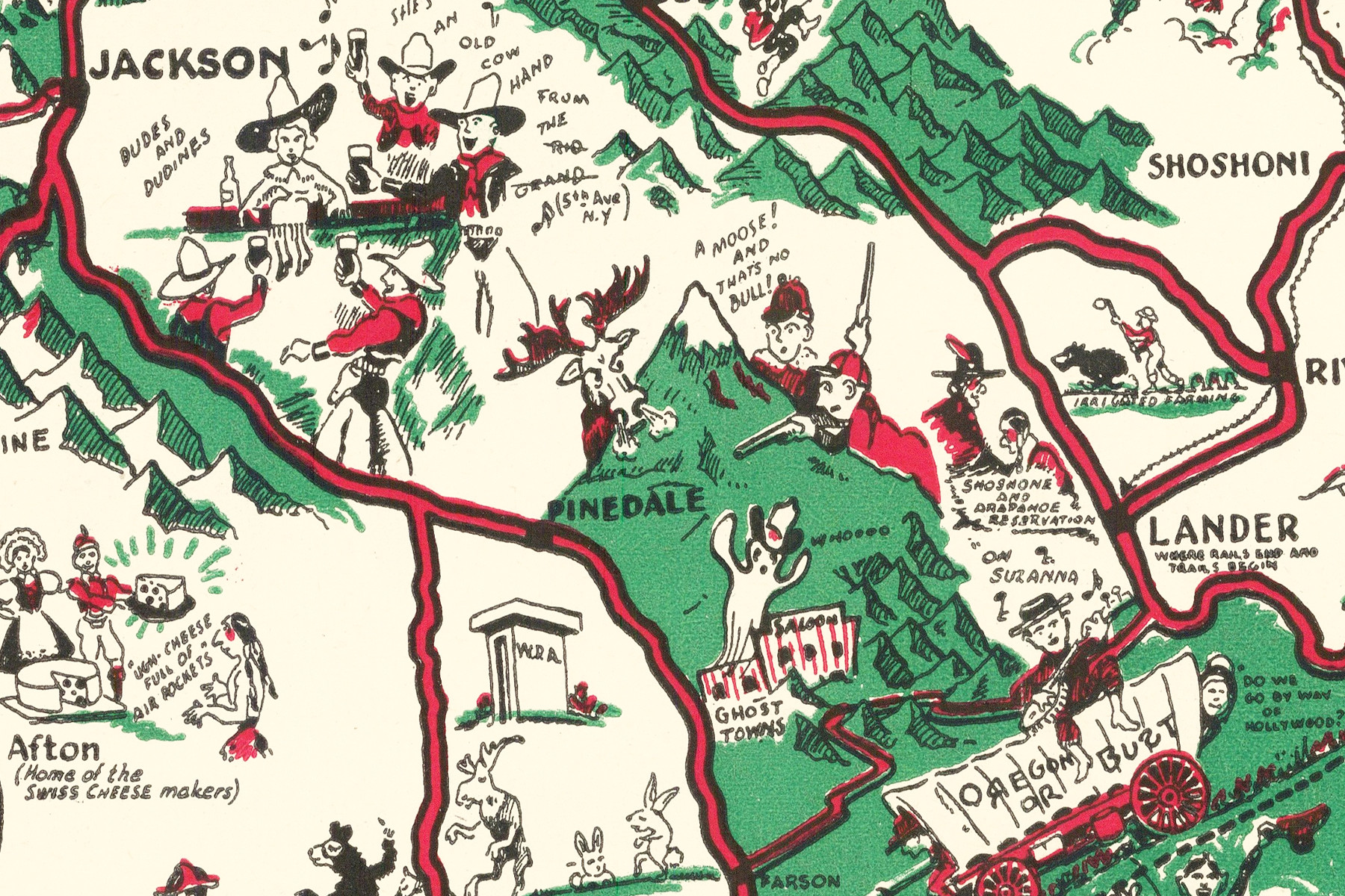 Whimsical Paint-Brush Map of Wyoming from 1938