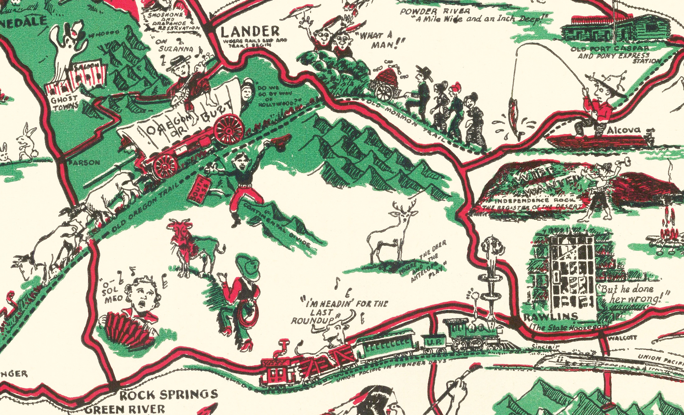 Whimsical Paint-Brush Map of Wyoming from 1938