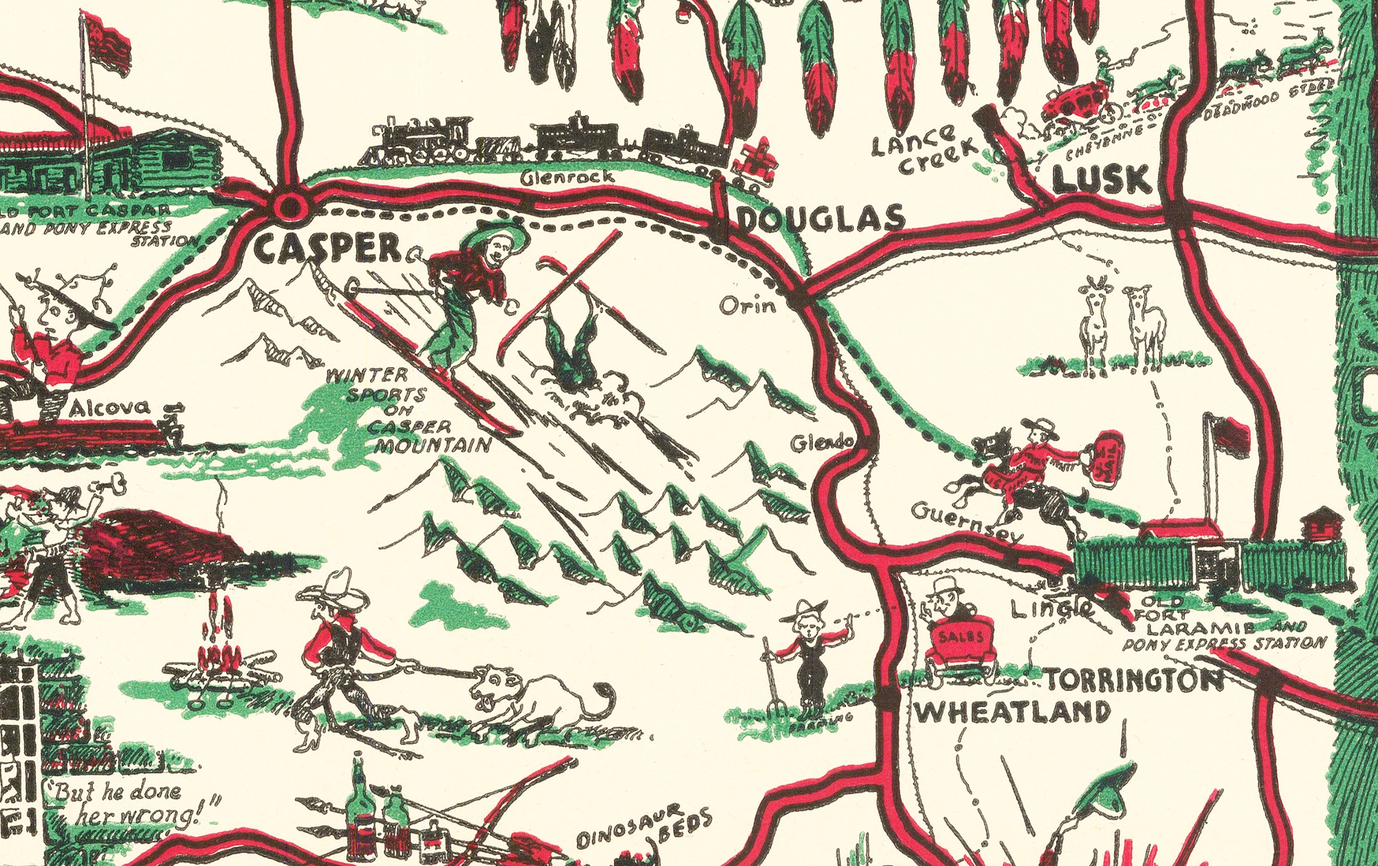 Whimsical Paint-Brush Map of Wyoming from 1938