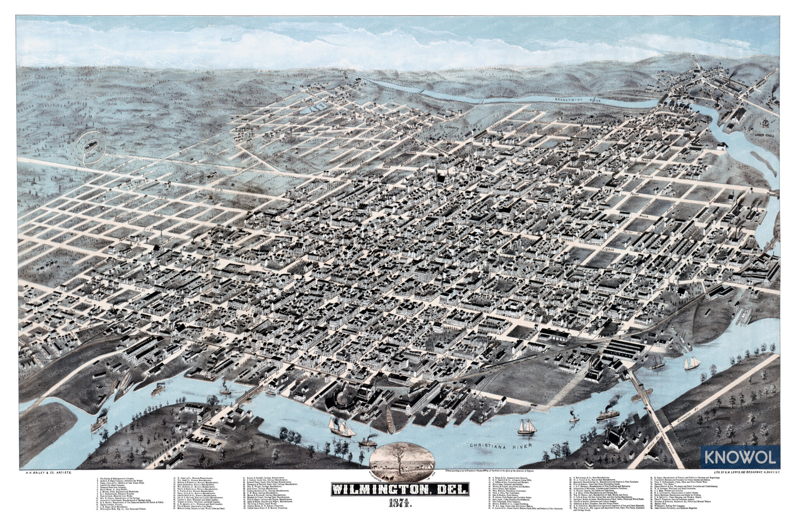 Restored map of Wilmington, Delaware from 1874