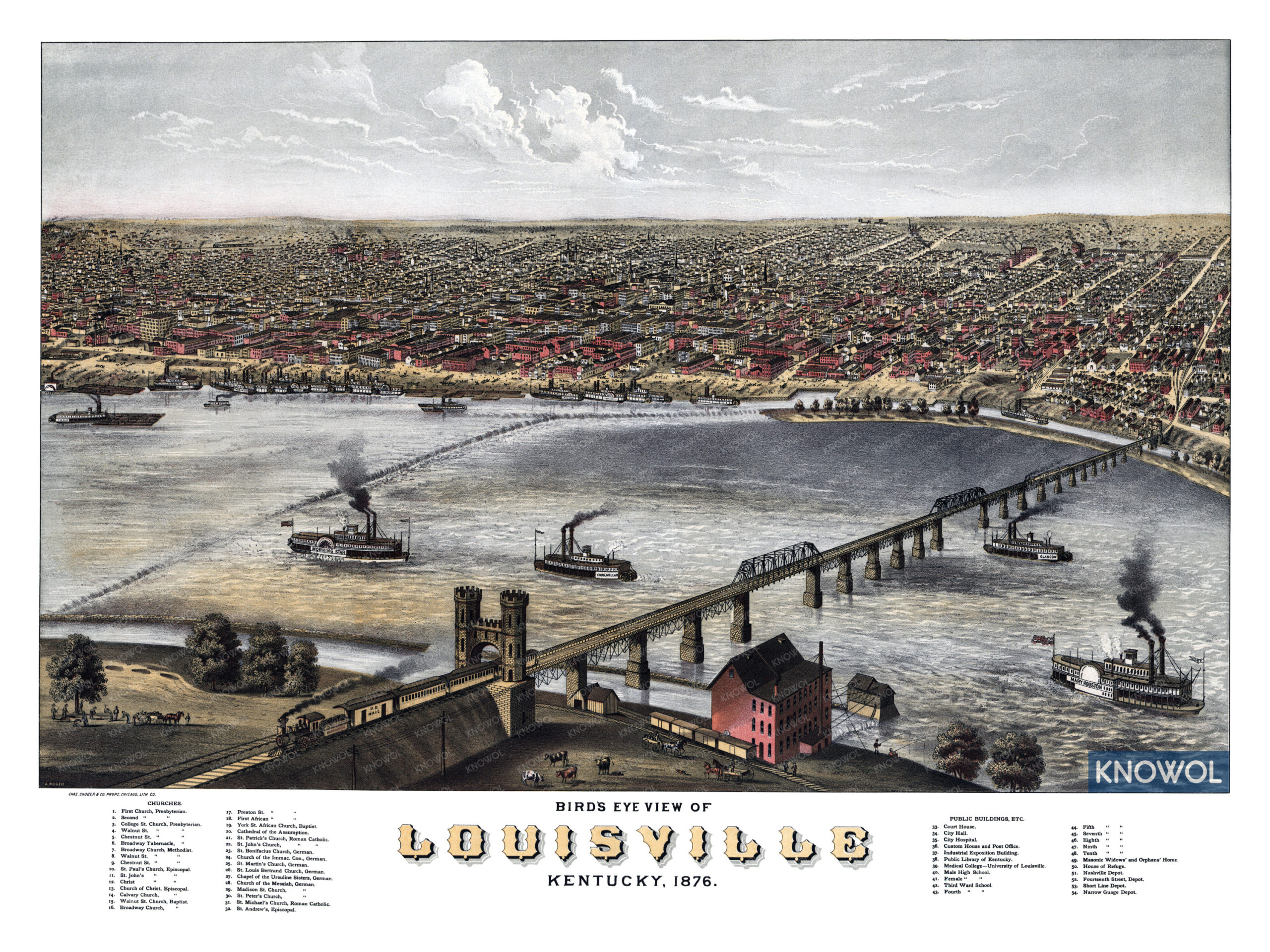 Restored map of Louisville, Kentucky from 1876