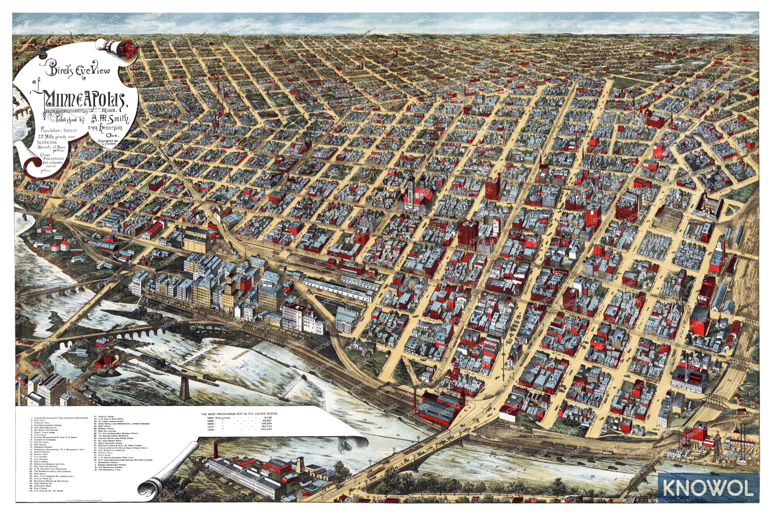 Restored map of Minneapolis, MN from 1891