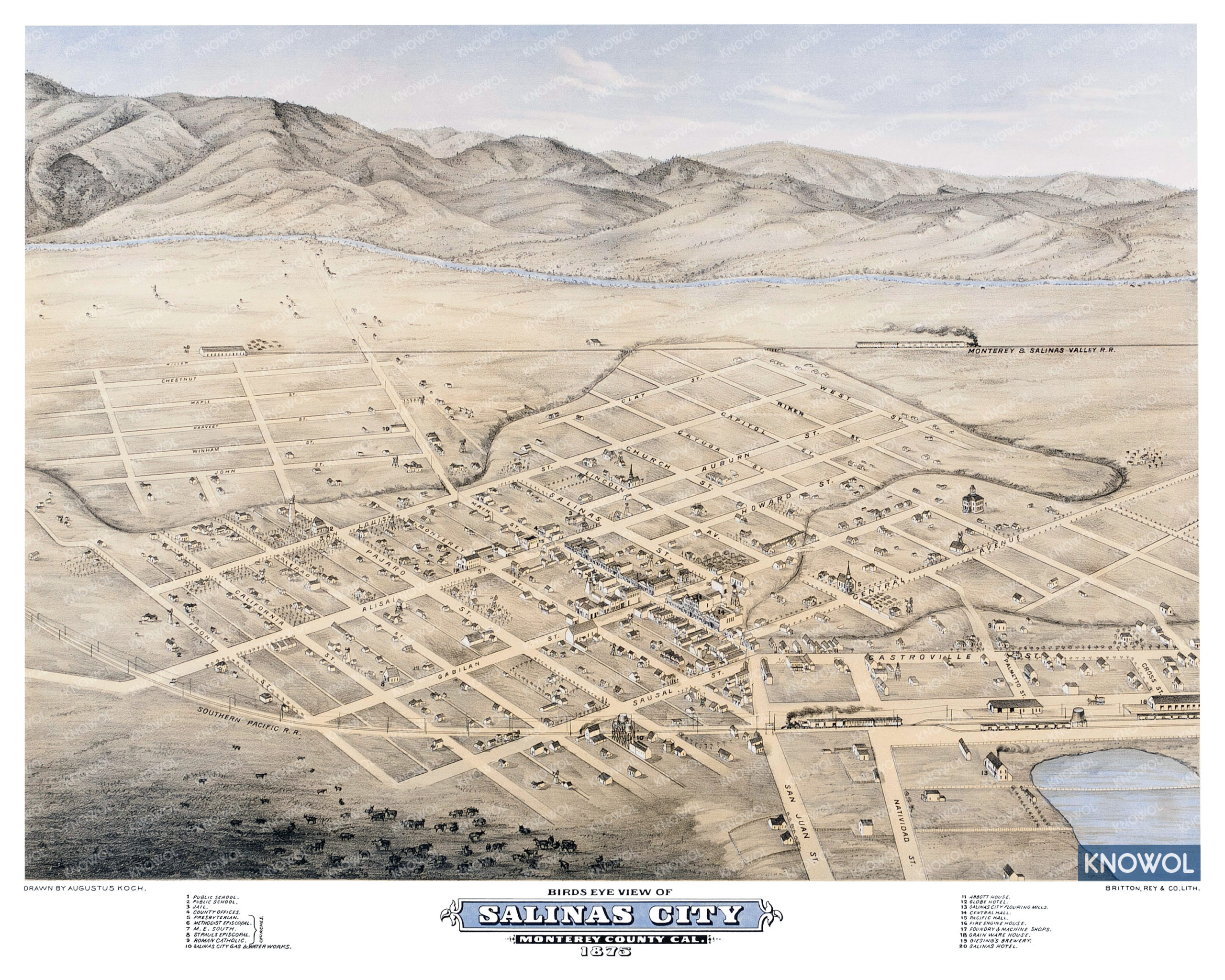 Restored map of Salinas, California from 1875