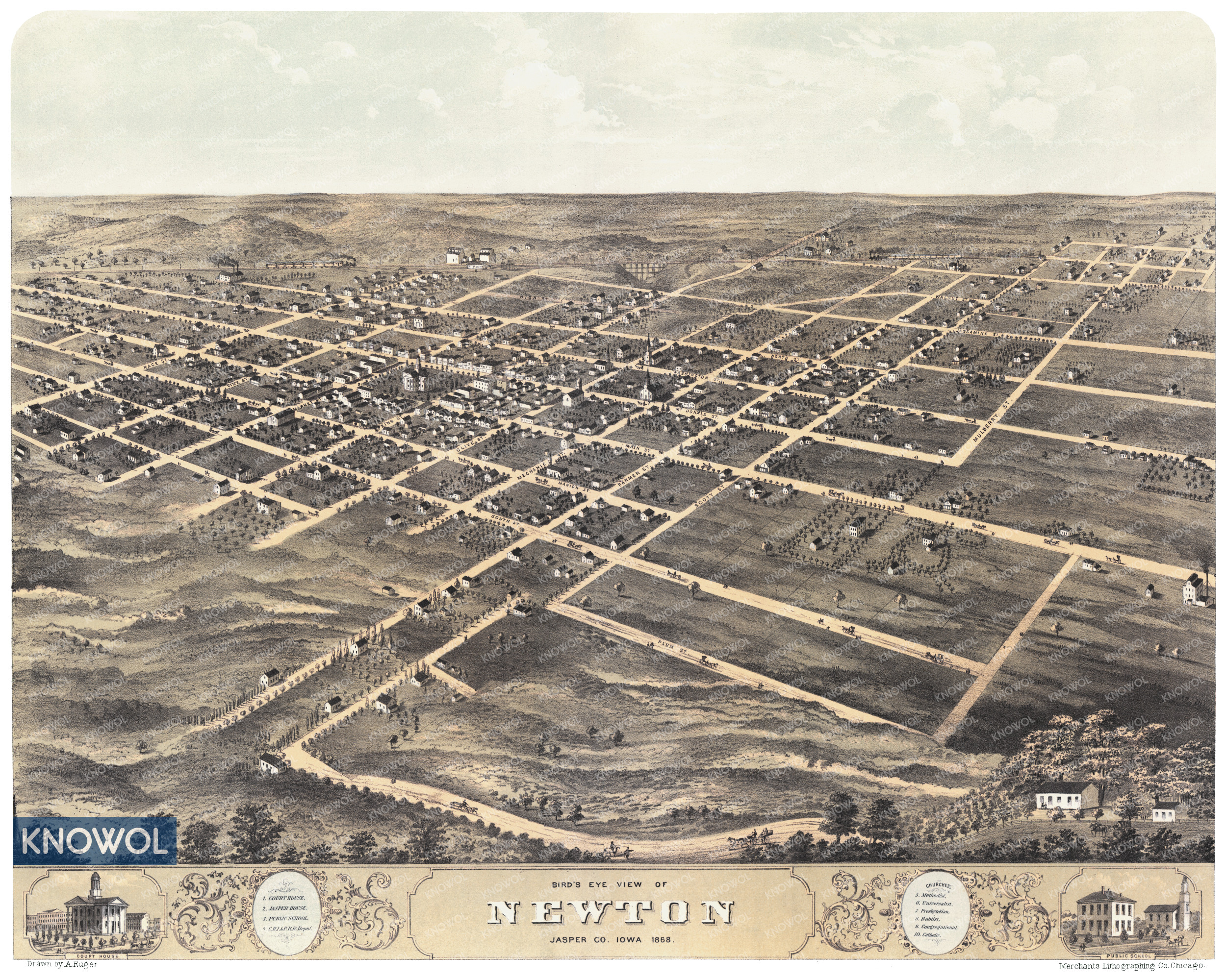 Restored map of Newton, Iowa from 1868