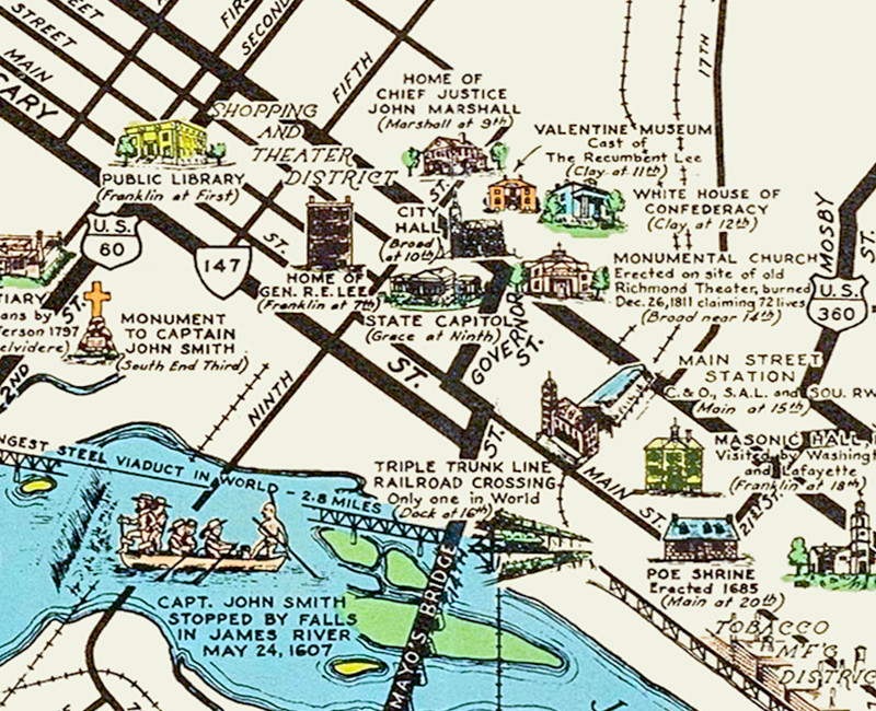 Illustrated Pictorial Map of Richmond, VA from 1937