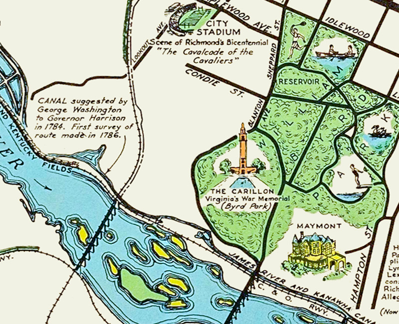 Illustrated Pictorial Map of Richmond, VA from 1937