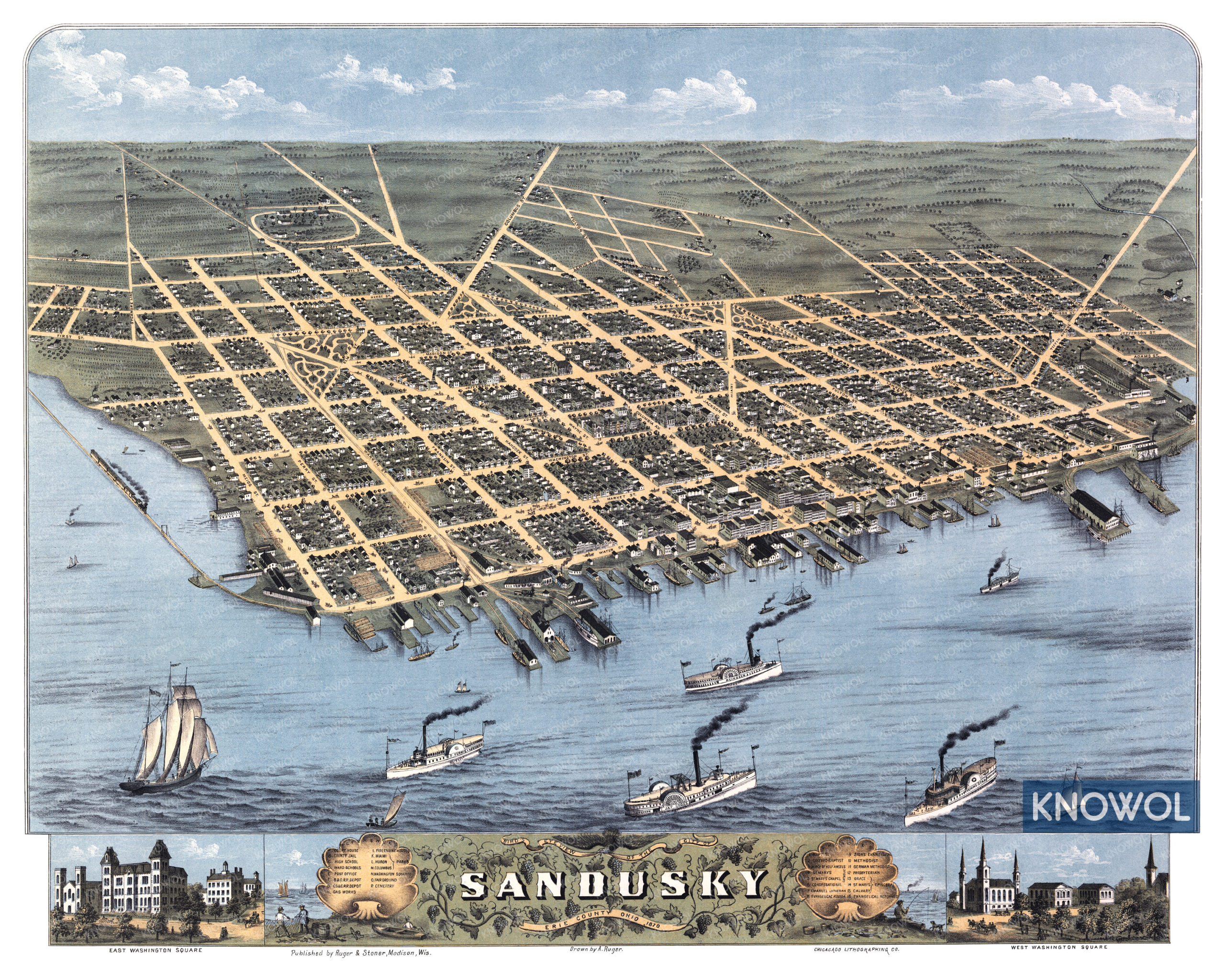 Restored map of Sandusky, Ohio from 1870