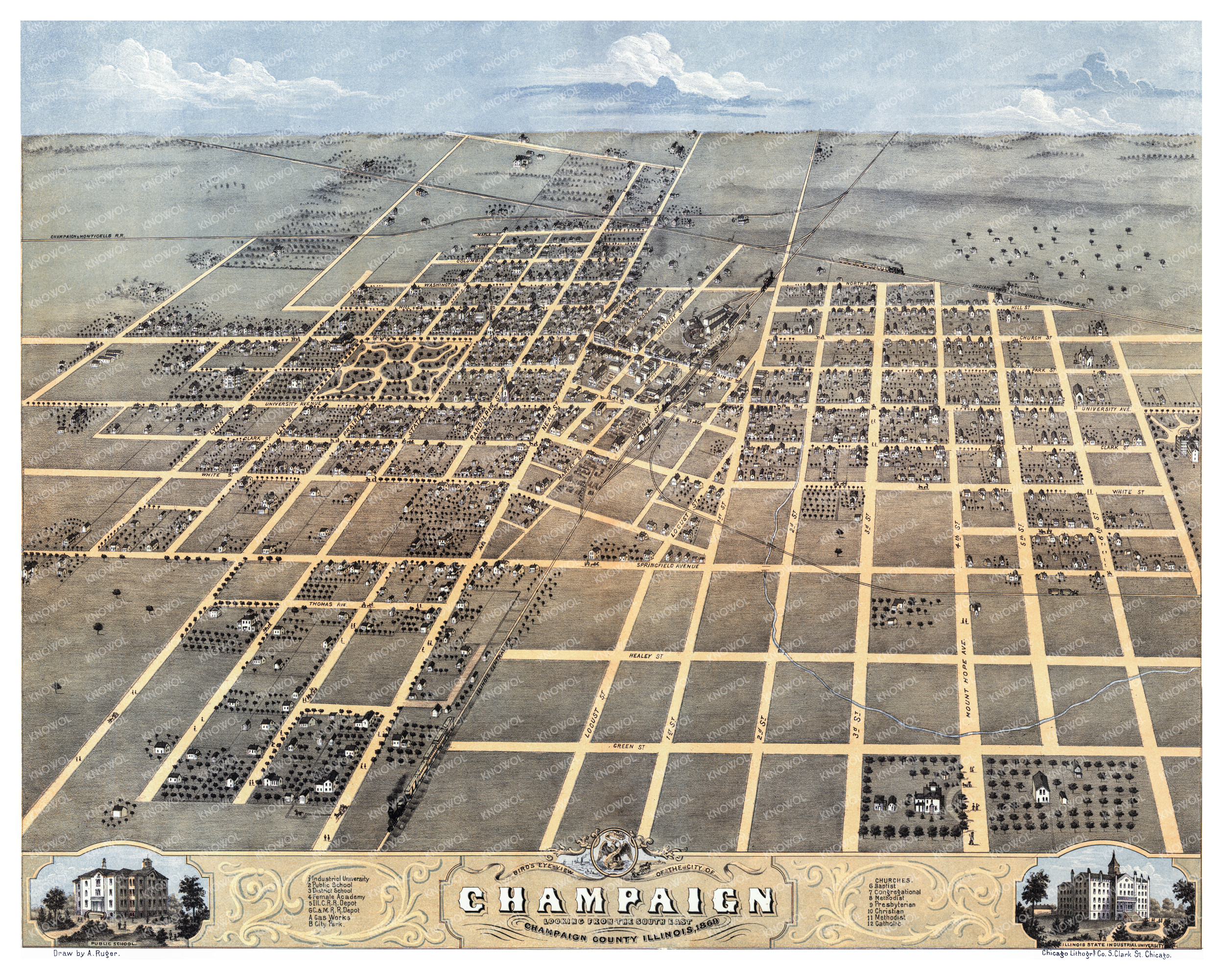 Restored map of Champaign, Illinois from 1869