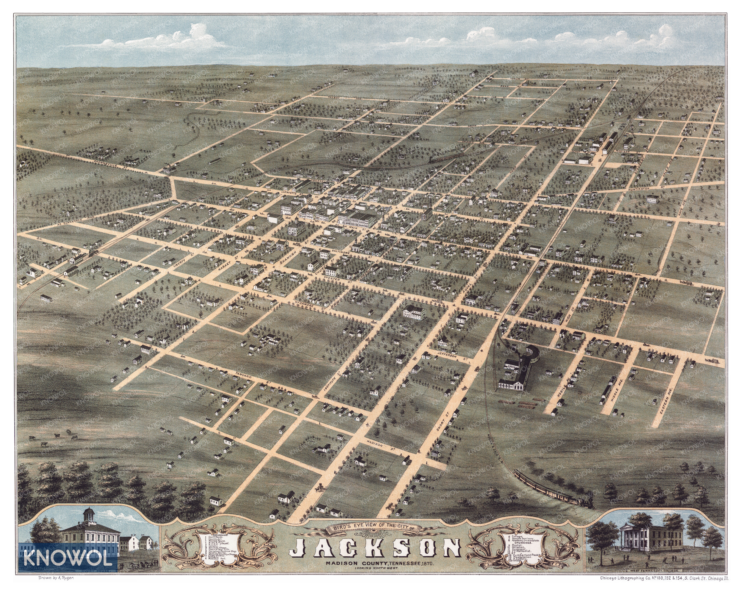 Restored map of Jackson, Tennessee from 1870