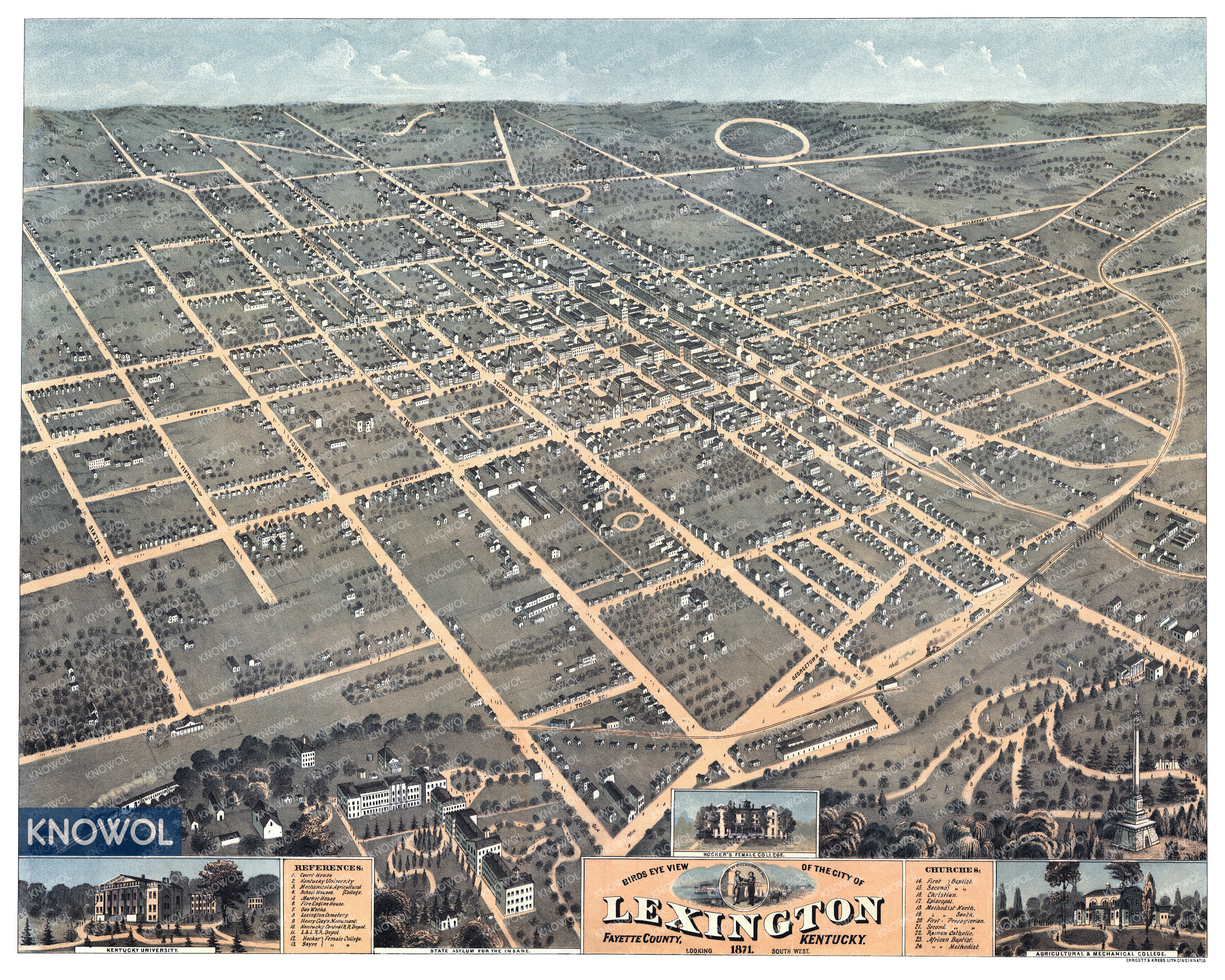 Restored map of Lexington, Kentucky from 1871