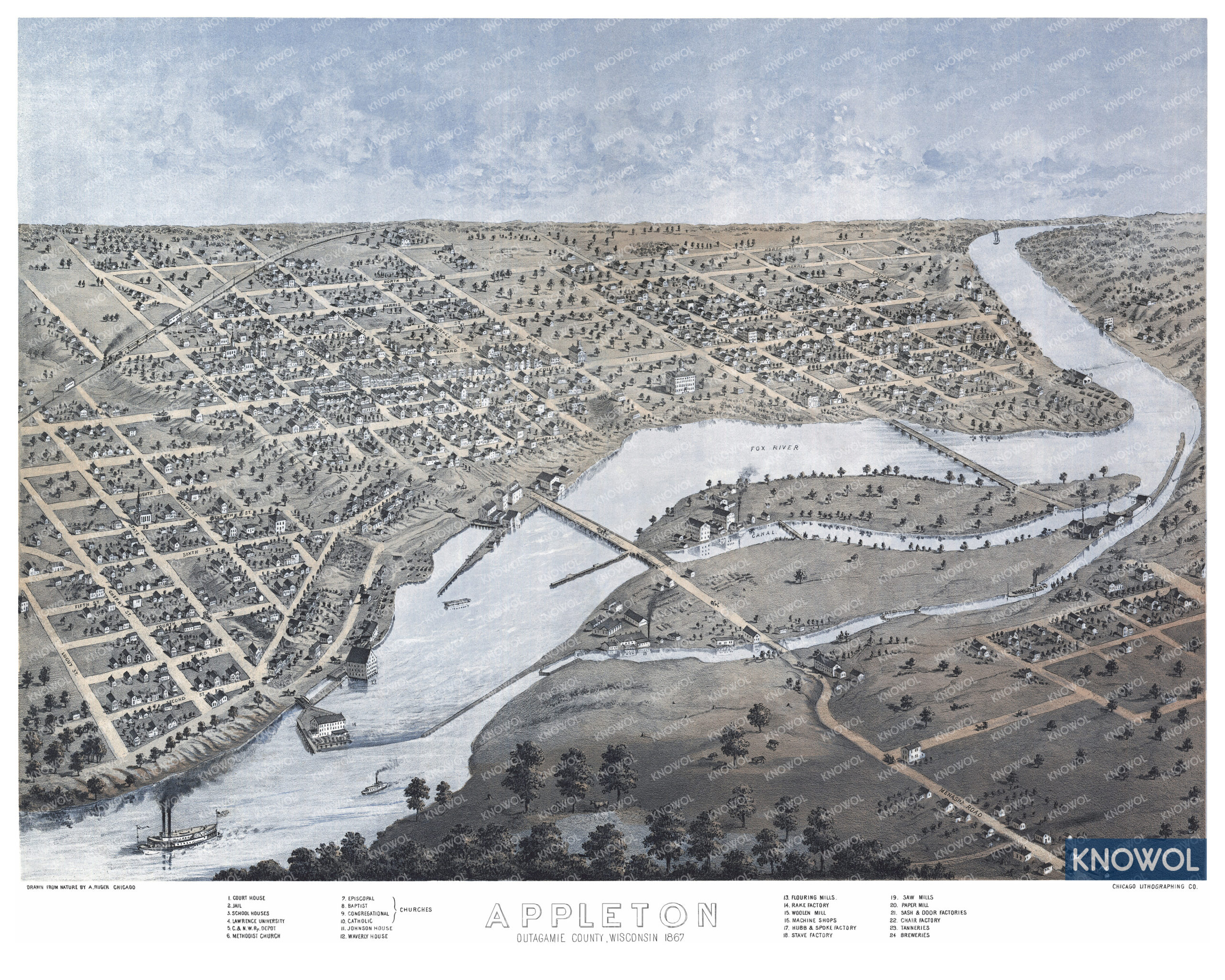 Historic old map of Appleton, Wisconsin from 1867