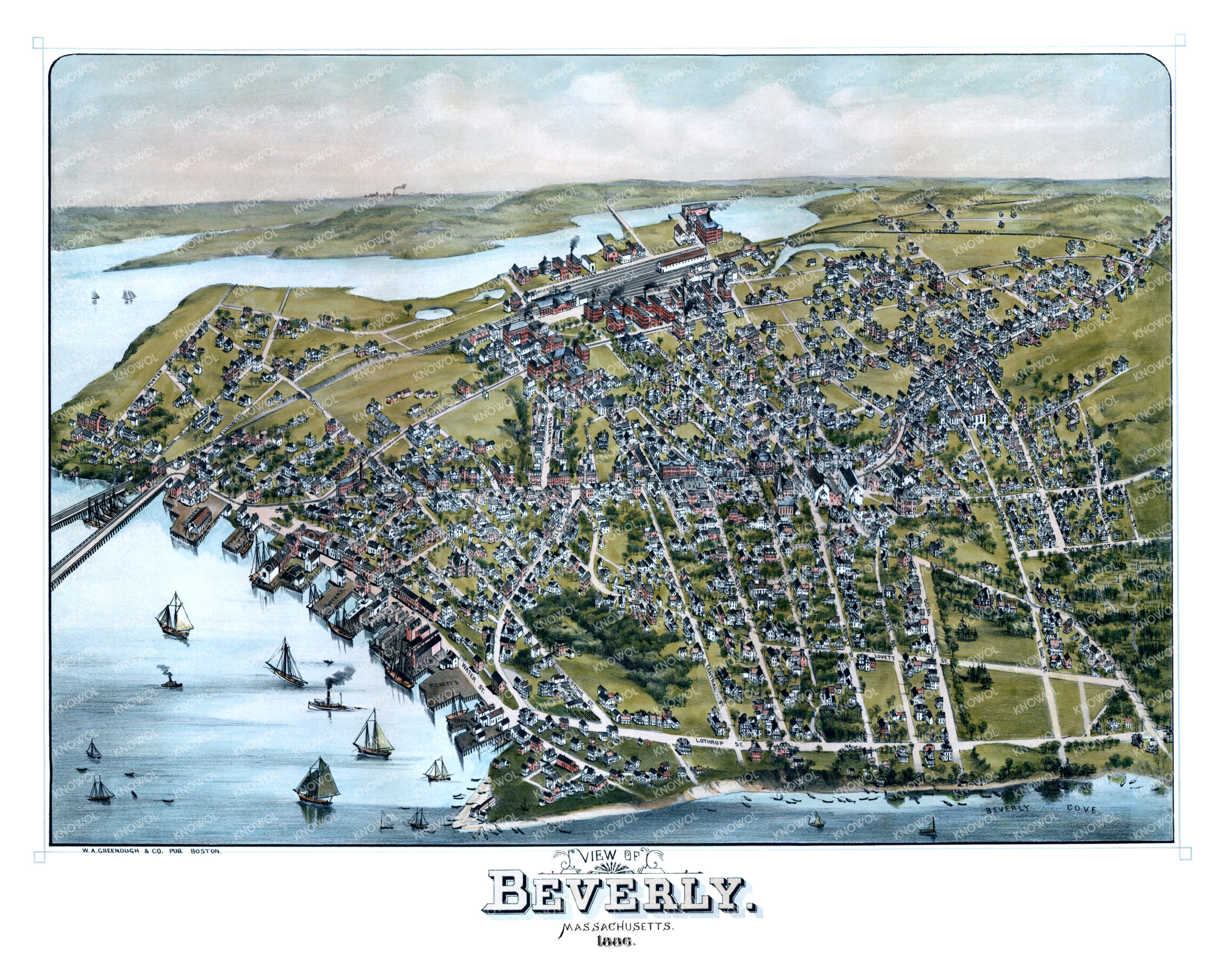 Vintage Map of Beverly, Massachusetts from 1886