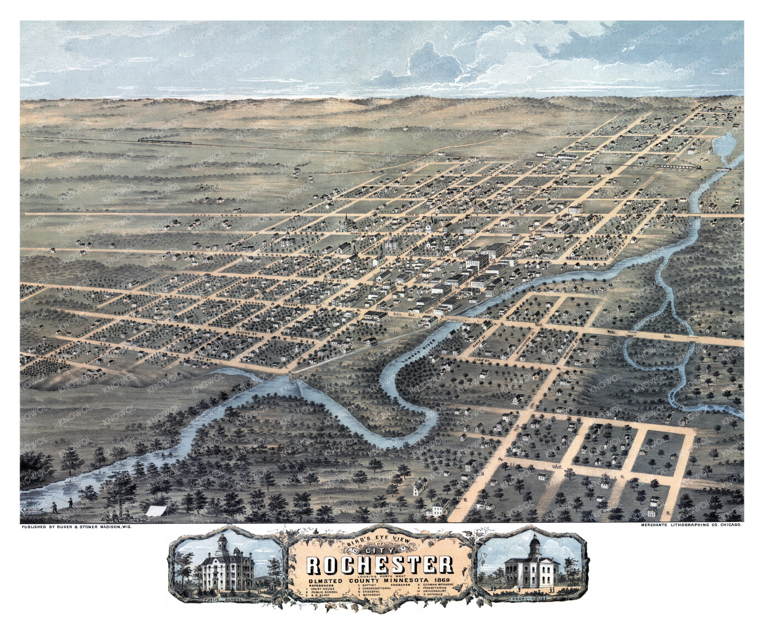 Vintage Map of Rochester, Minnesota from 1869