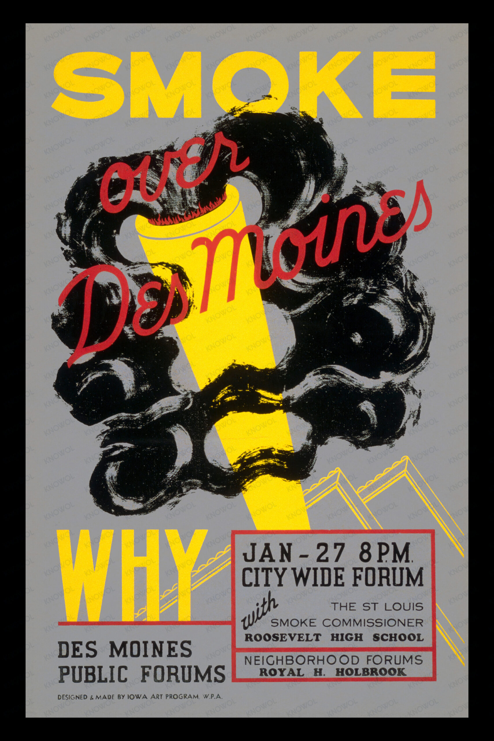 Vintage WPA poster highlights Des Moines' historic fight against smoke pollution in 1940s