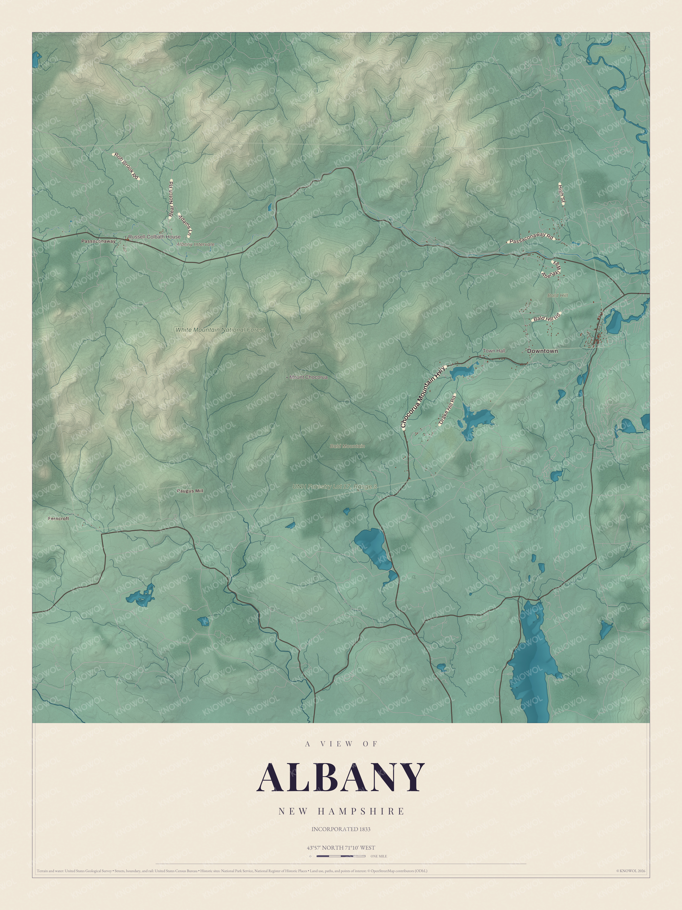 Watermarked full-map preview of Albany, New Hampshire