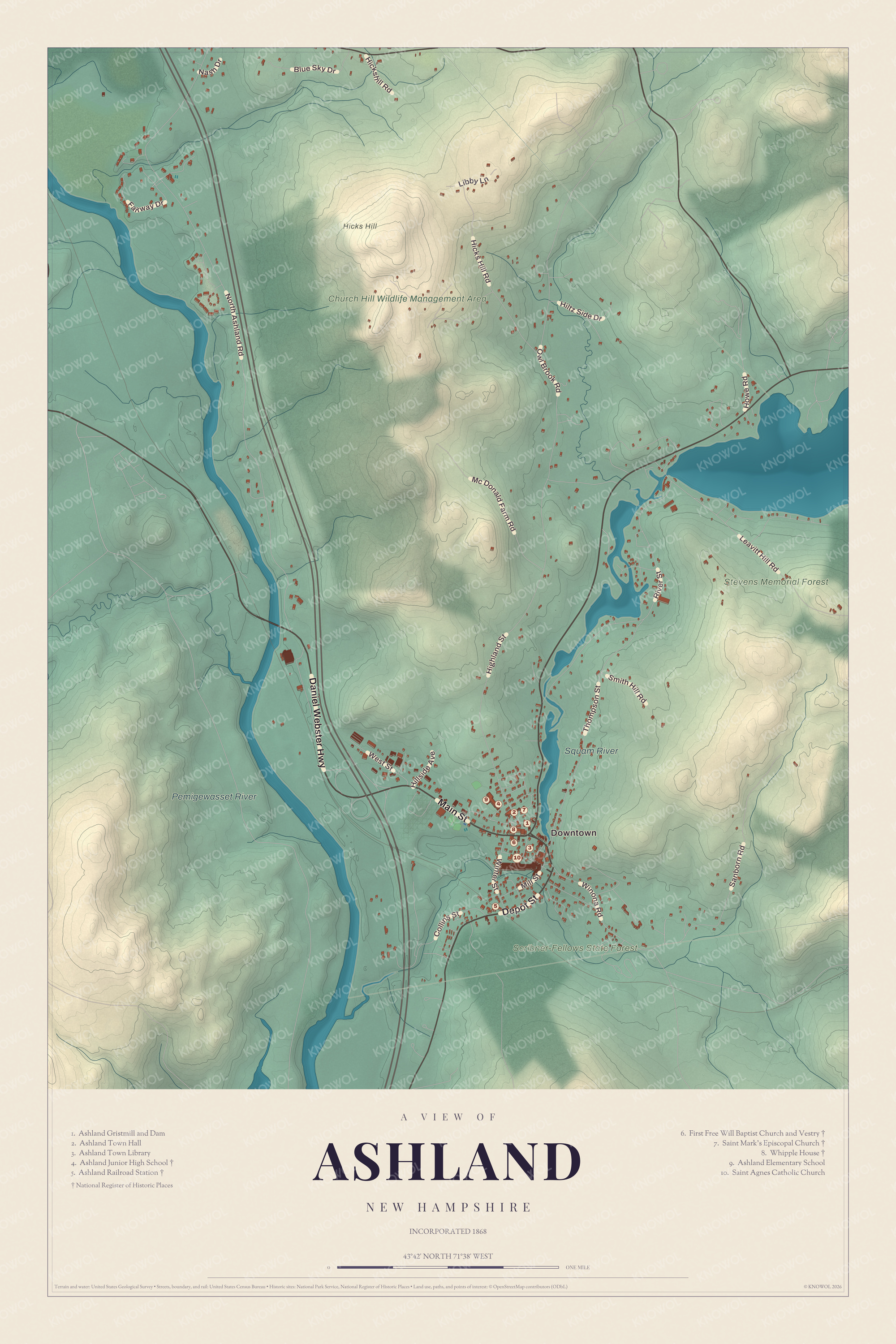 Watermarked full-map preview of Ashland, New Hampshire