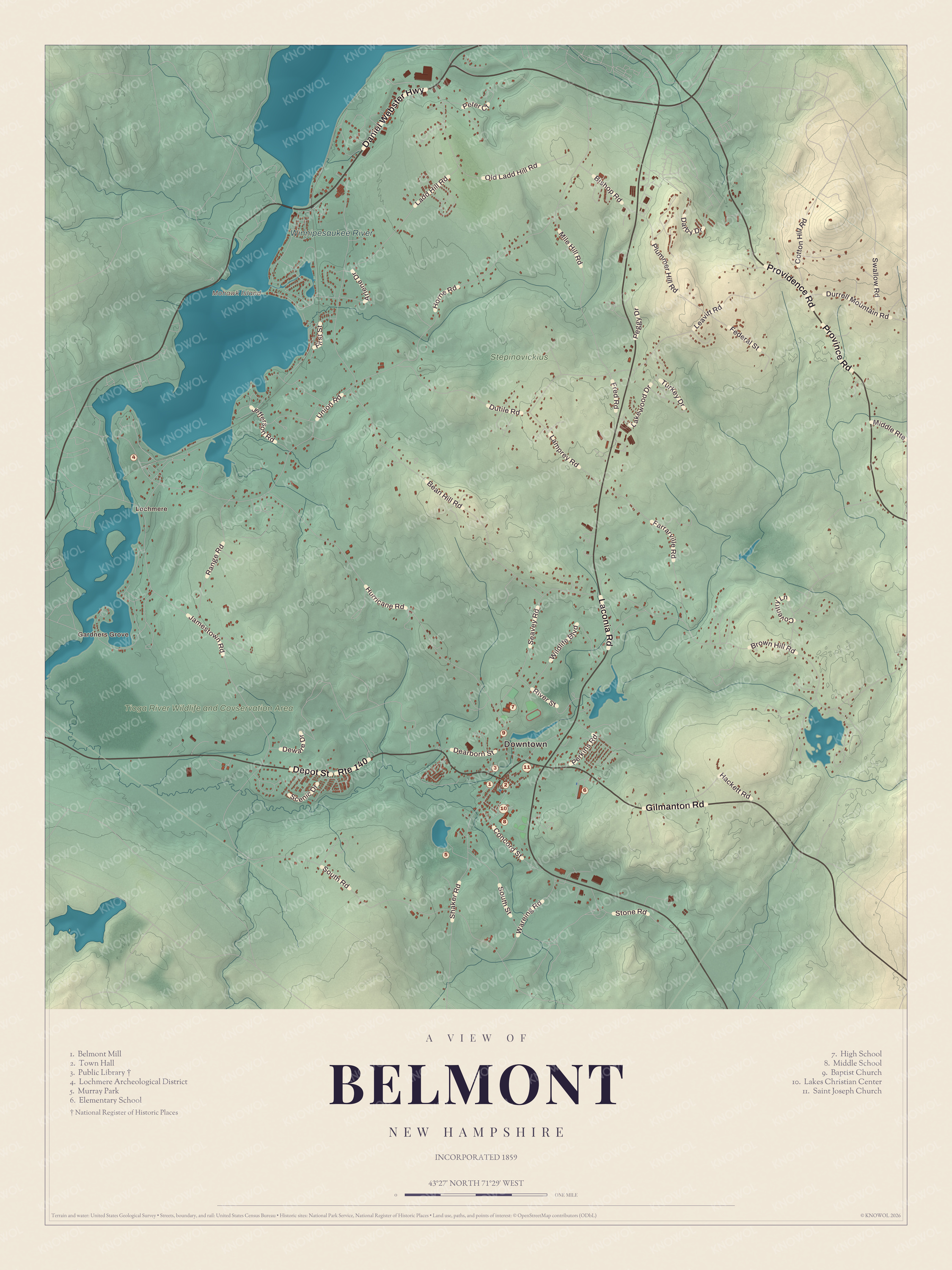 Watermarked full-map preview of Belmont, New Hampshire