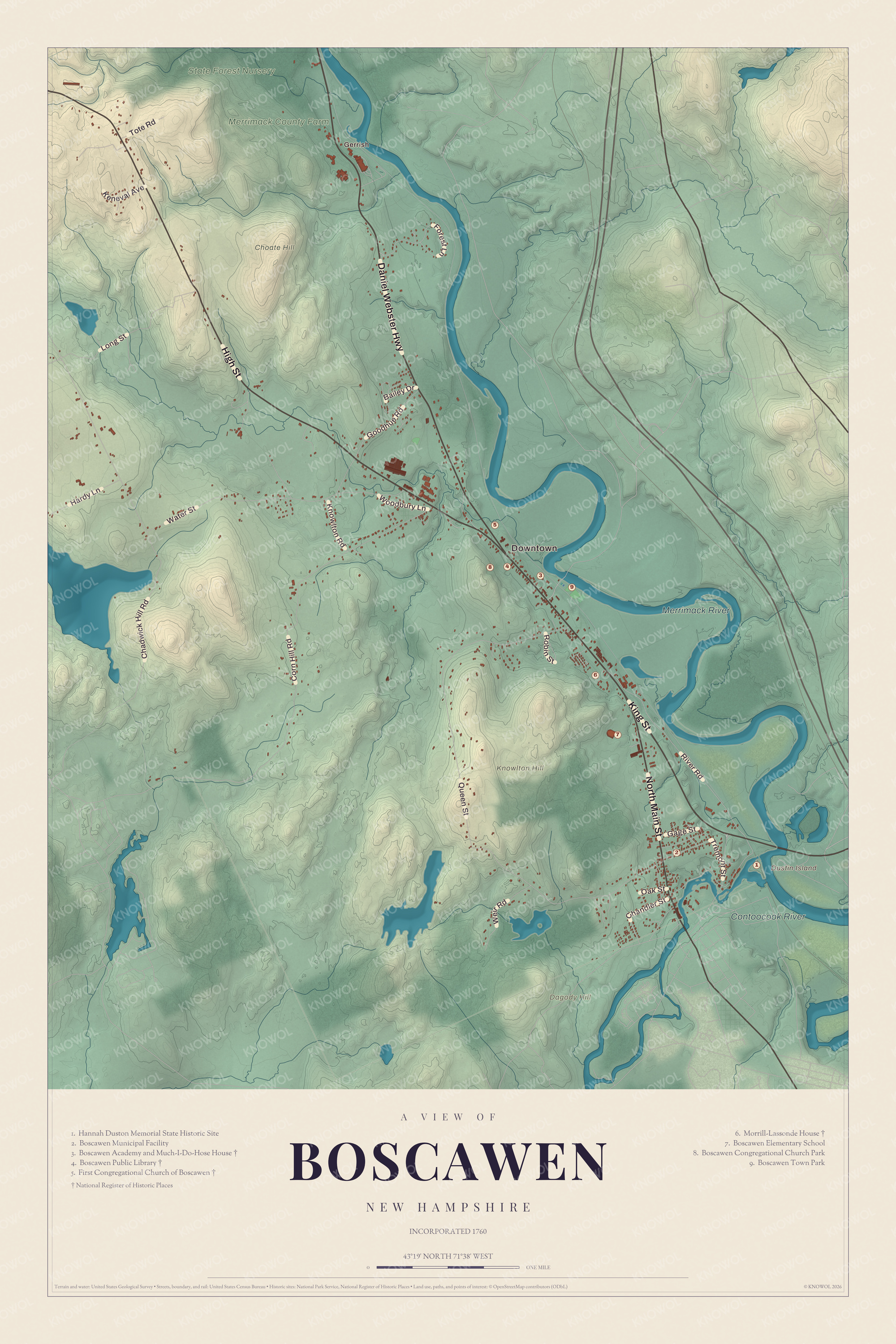Watermarked full-map preview of Boscawen, New Hampshire