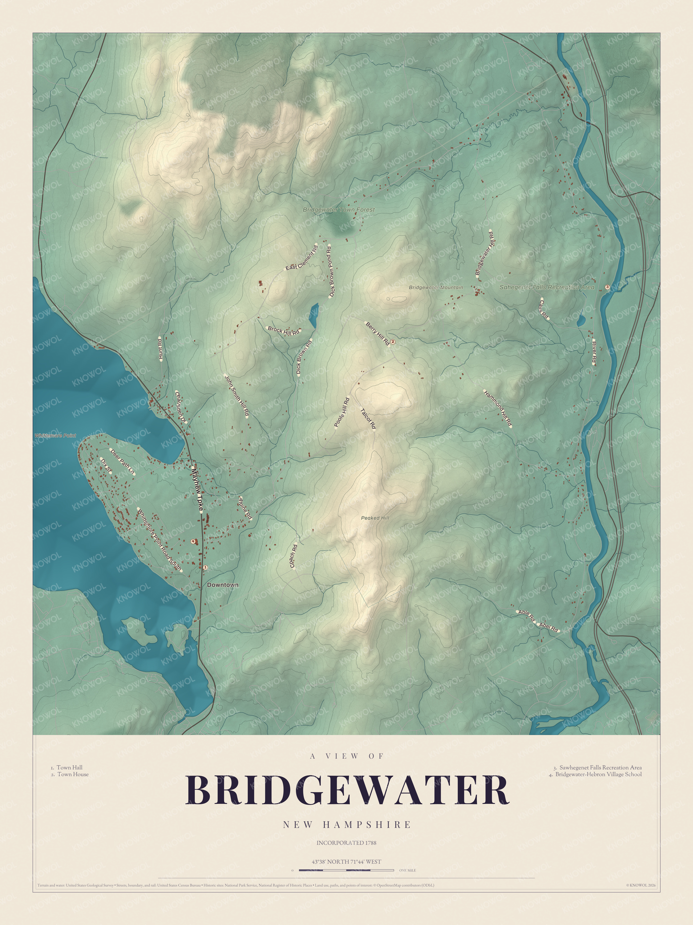 Watermarked full-map preview of Bridgewater, New Hampshire