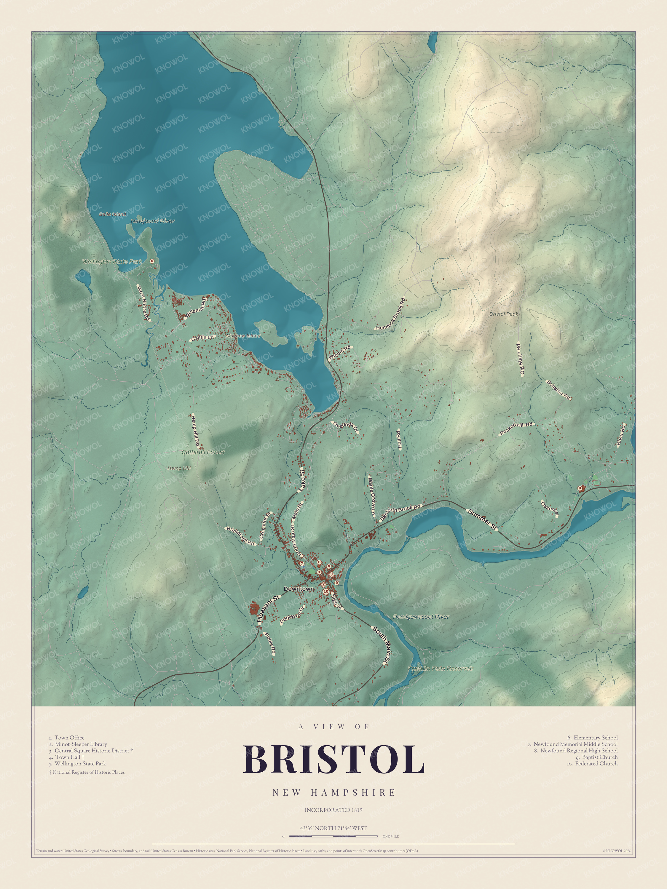 Watermarked full-map preview of Bristol, New Hampshire