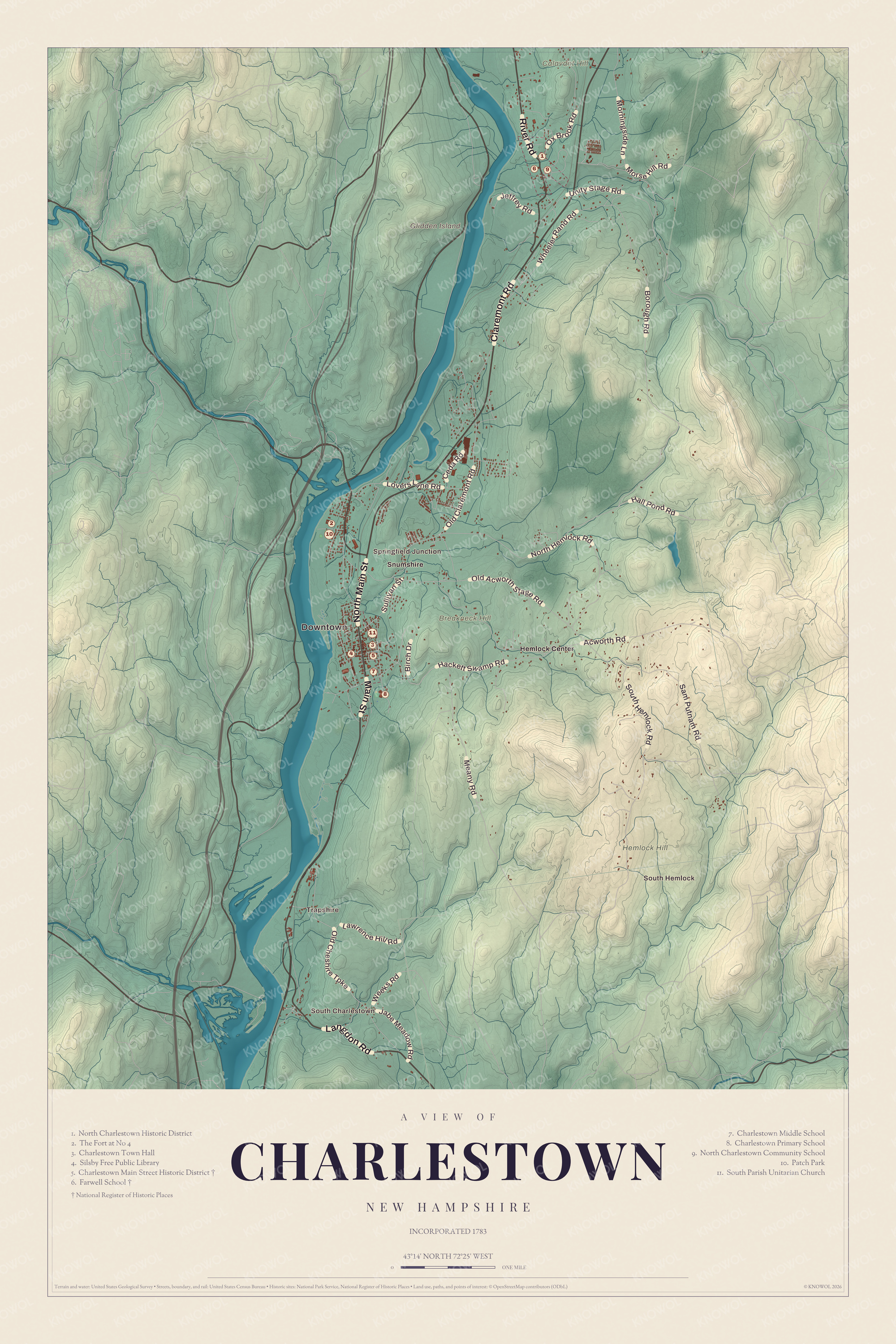 Watermarked full-map preview of Charlestown, New Hampshire
