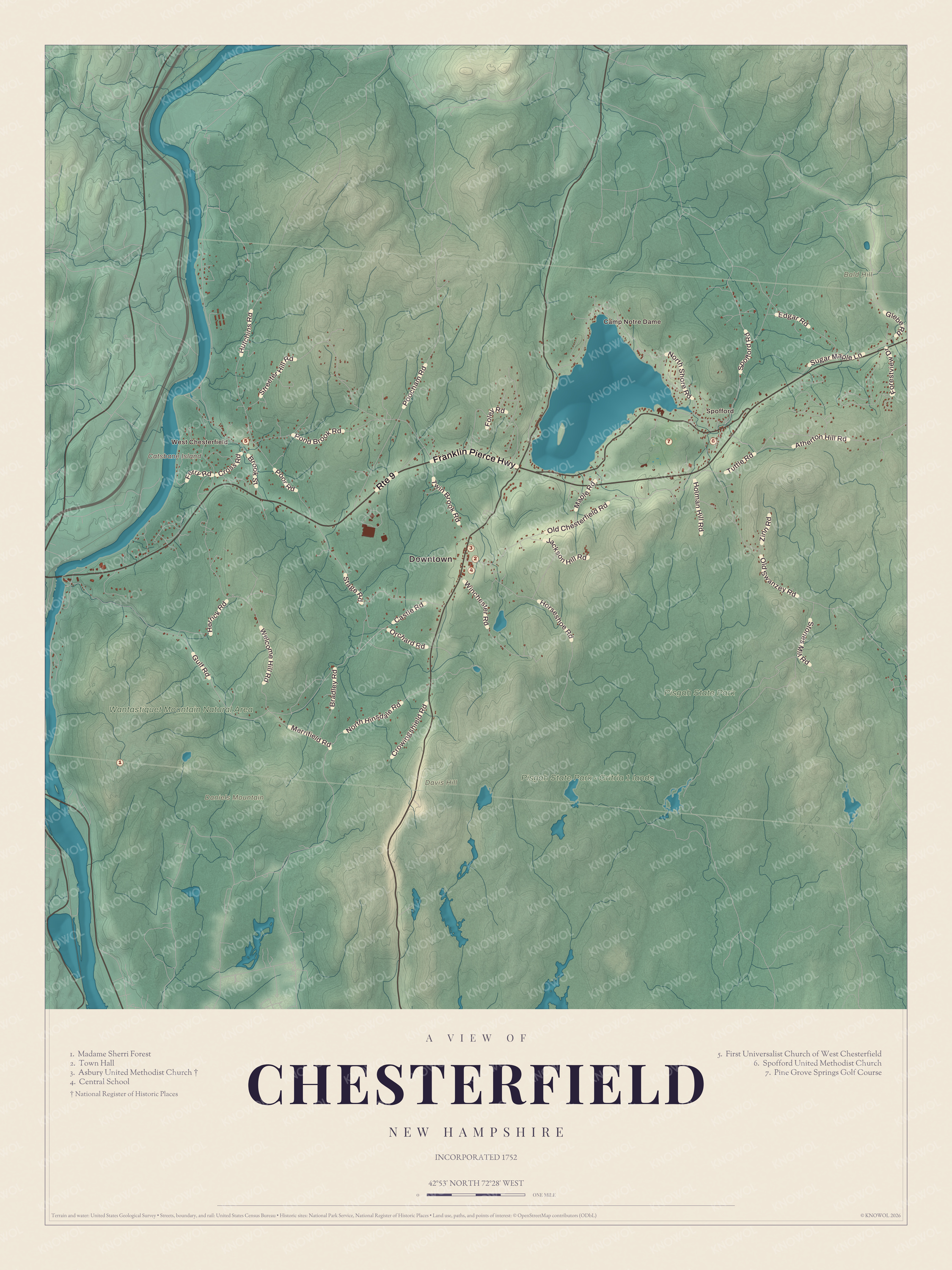 Watermarked full-map preview of Chesterfield, New Hampshire