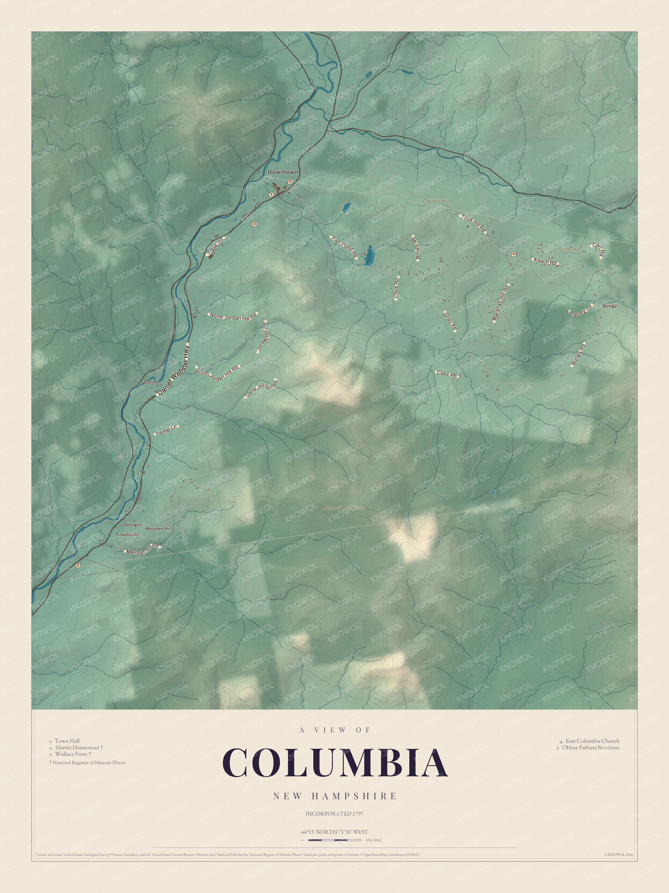 Watermarked full-map preview of Columbia, New Hampshire