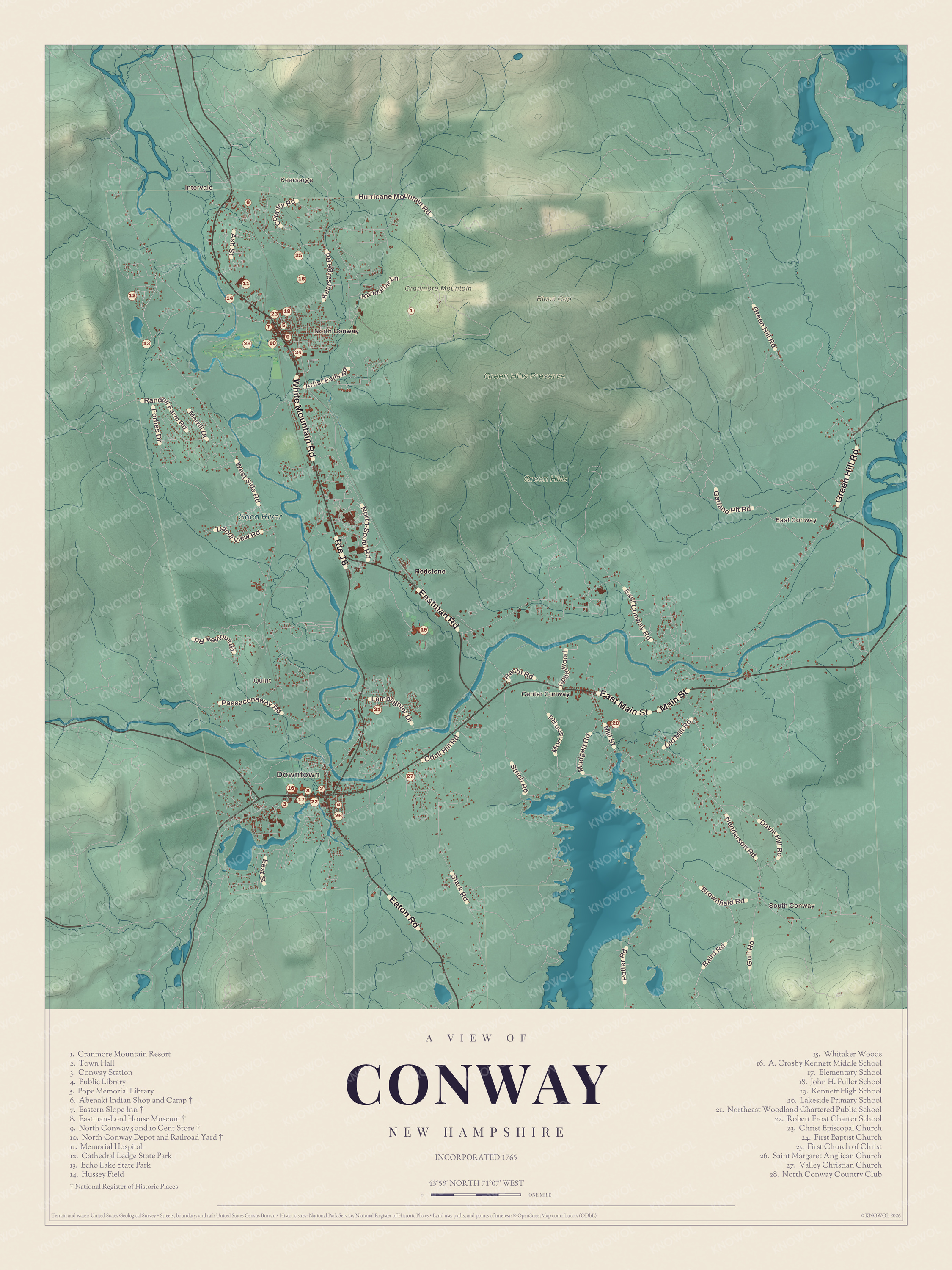Watermarked full-map preview of Conway, New Hampshire