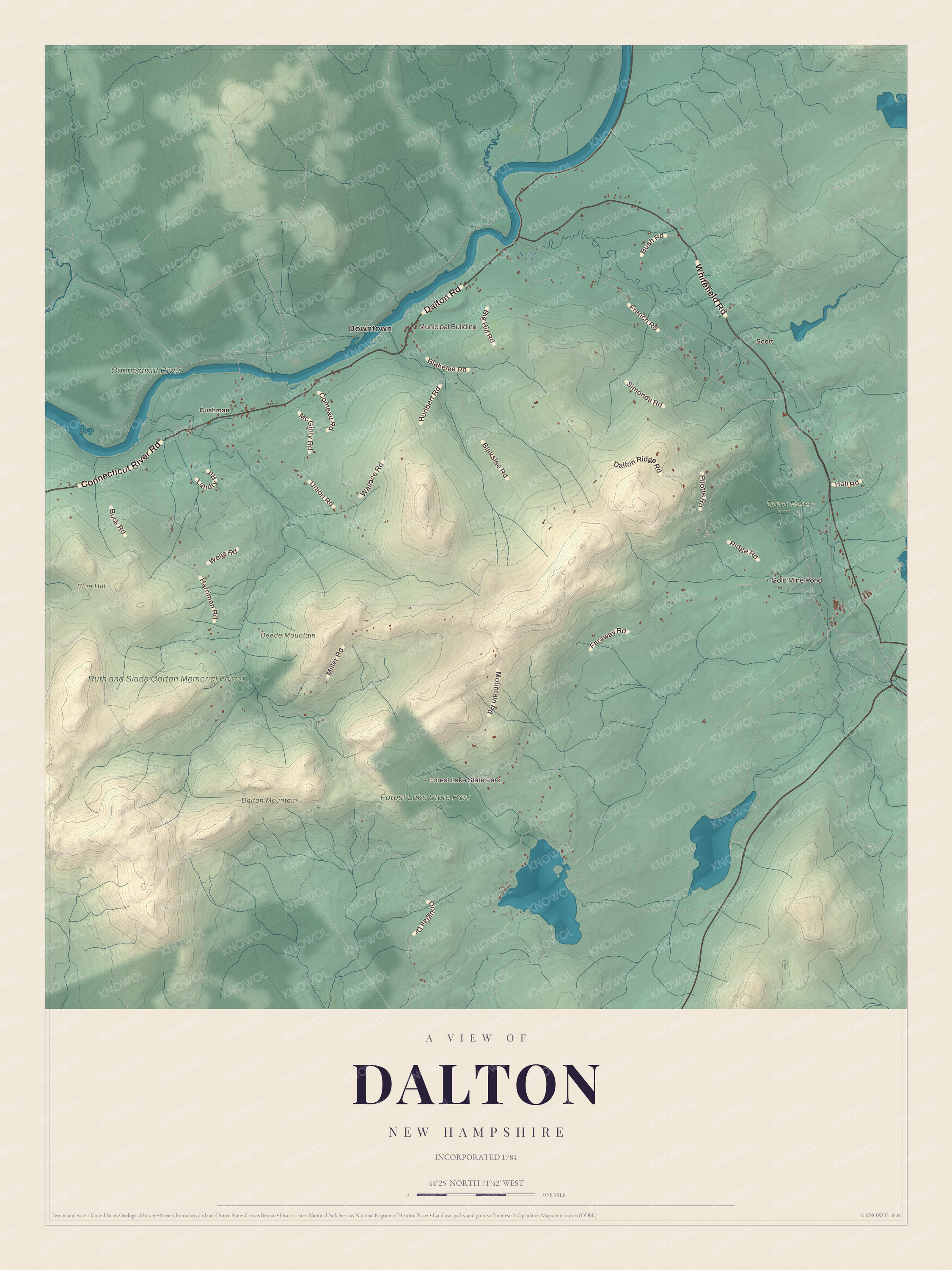 Watermarked full-map preview of Dalton, New Hampshire