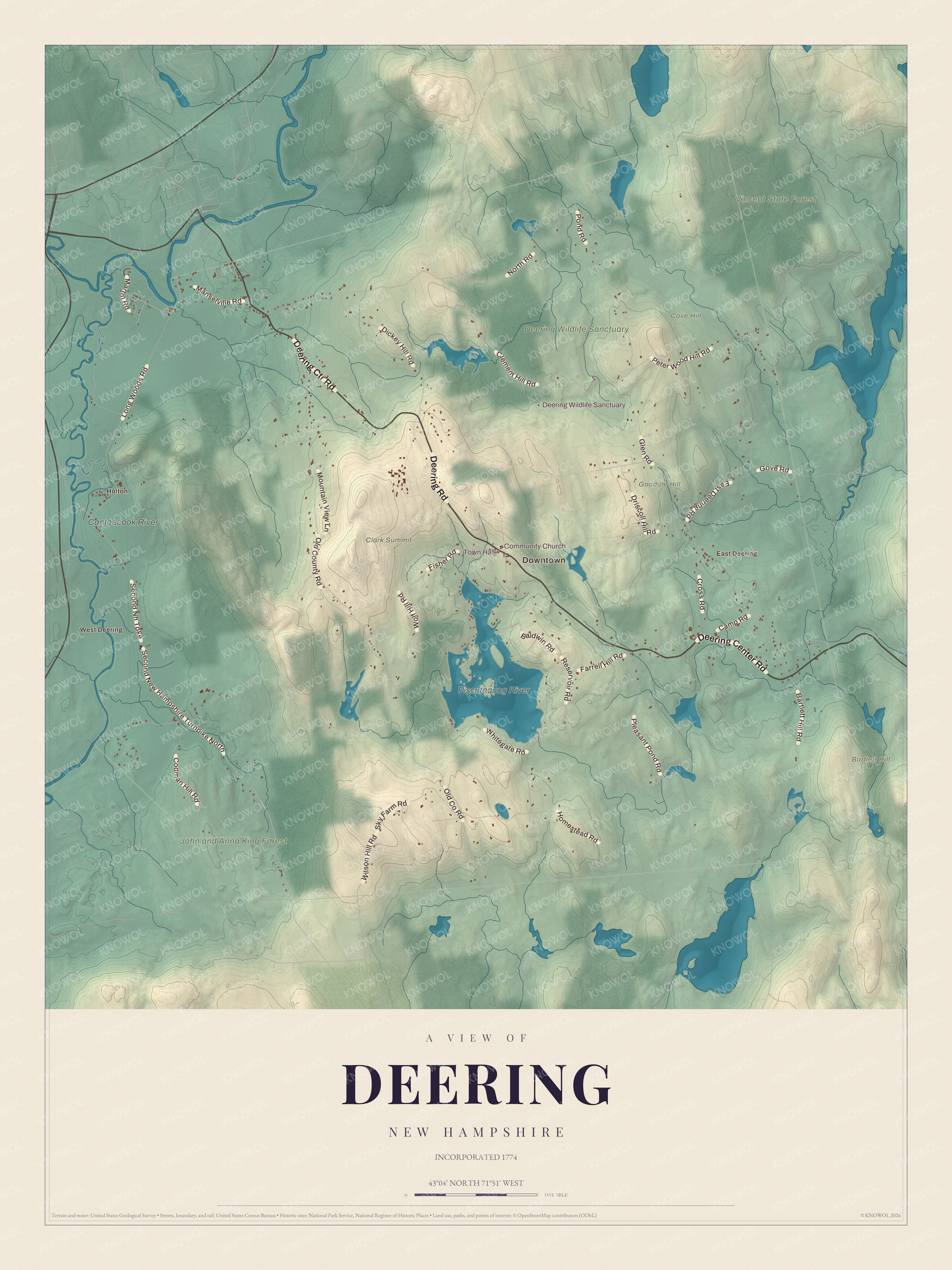 Watermarked full-map preview of Deering, New Hampshire