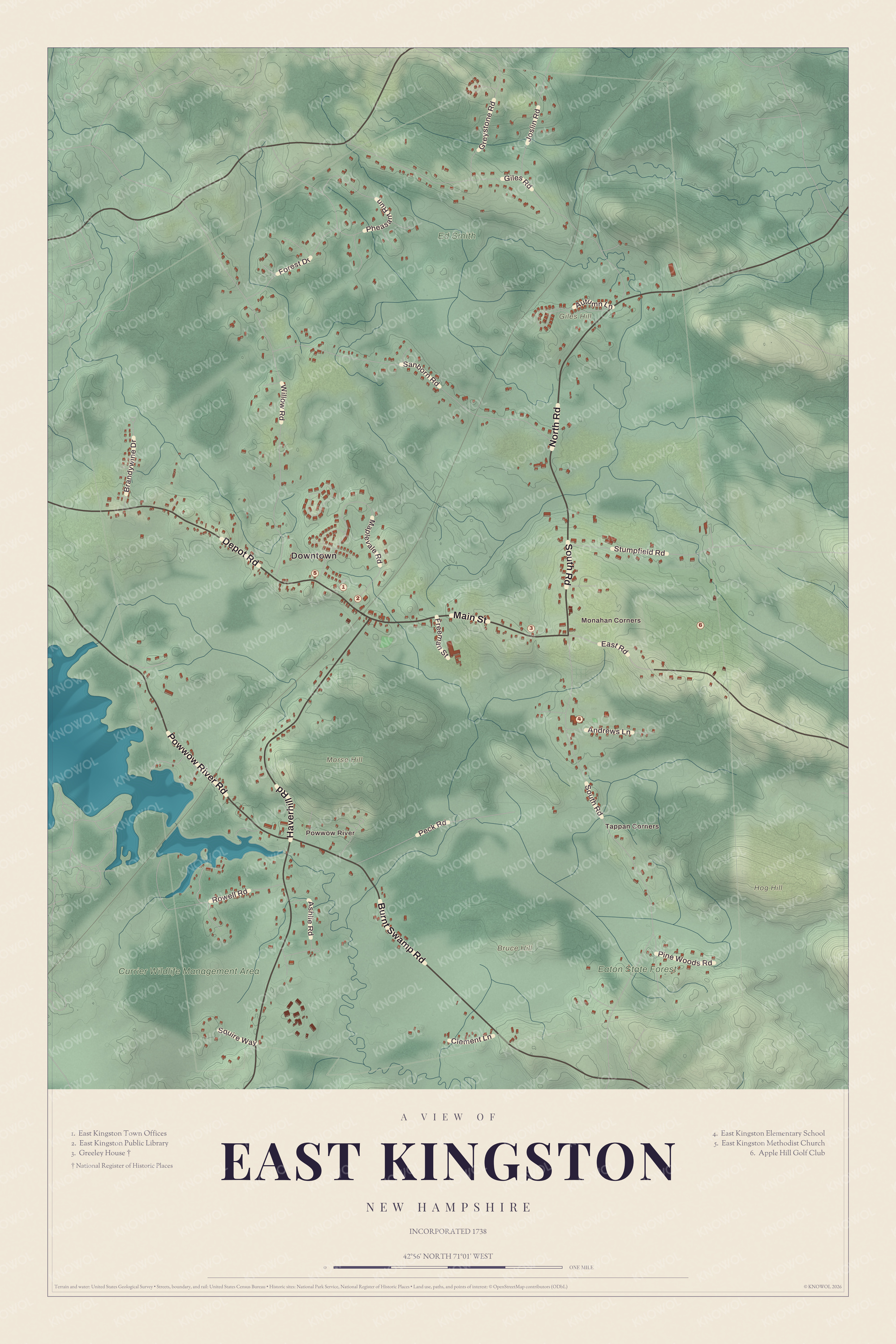 Watermarked full-map preview of East Kingston, New Hampshire