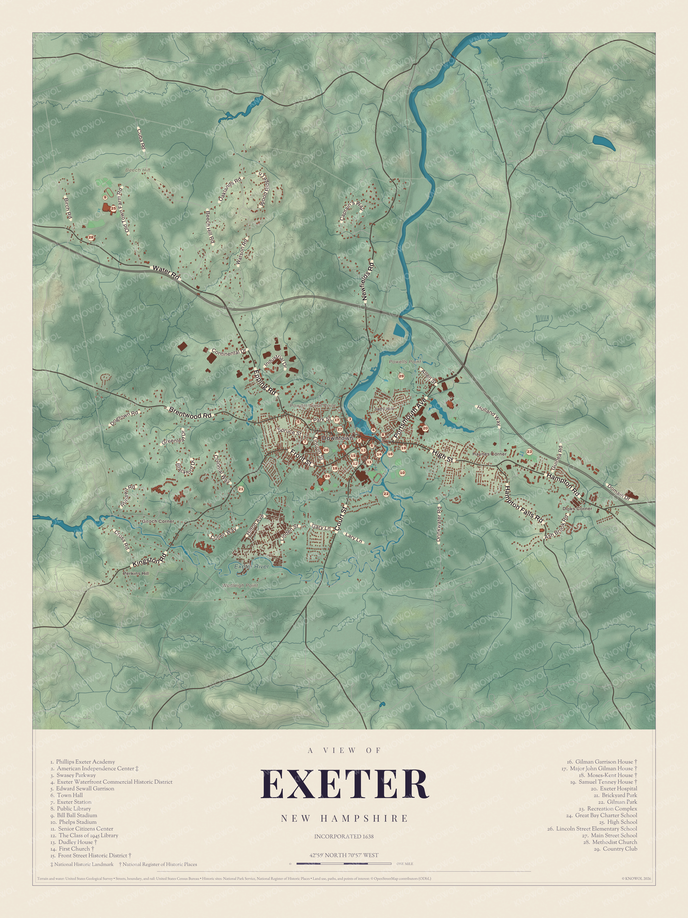 Watermarked full-map preview of Exeter, New Hampshire