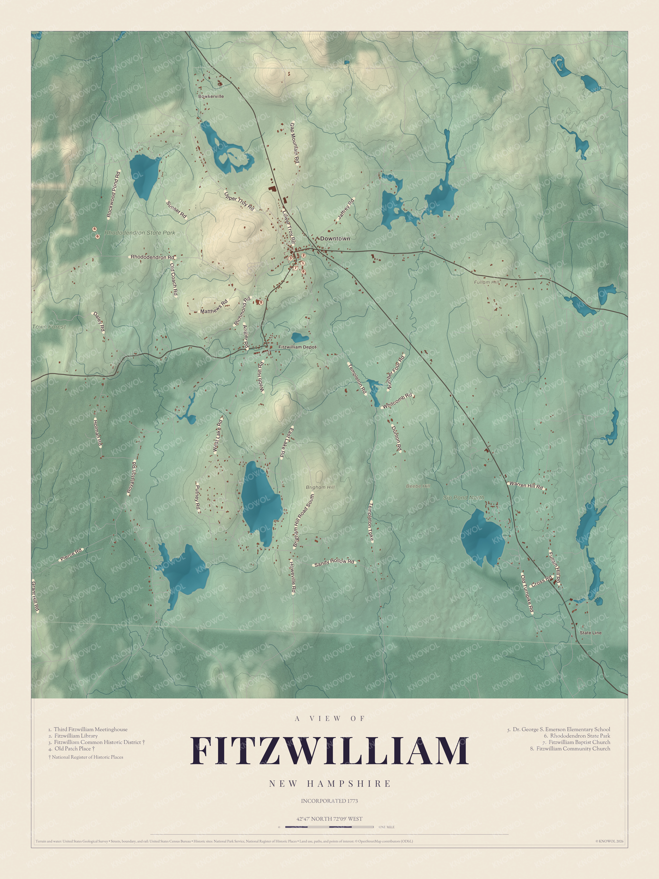 Watermarked full-map preview of Fitzwilliam, New Hampshire