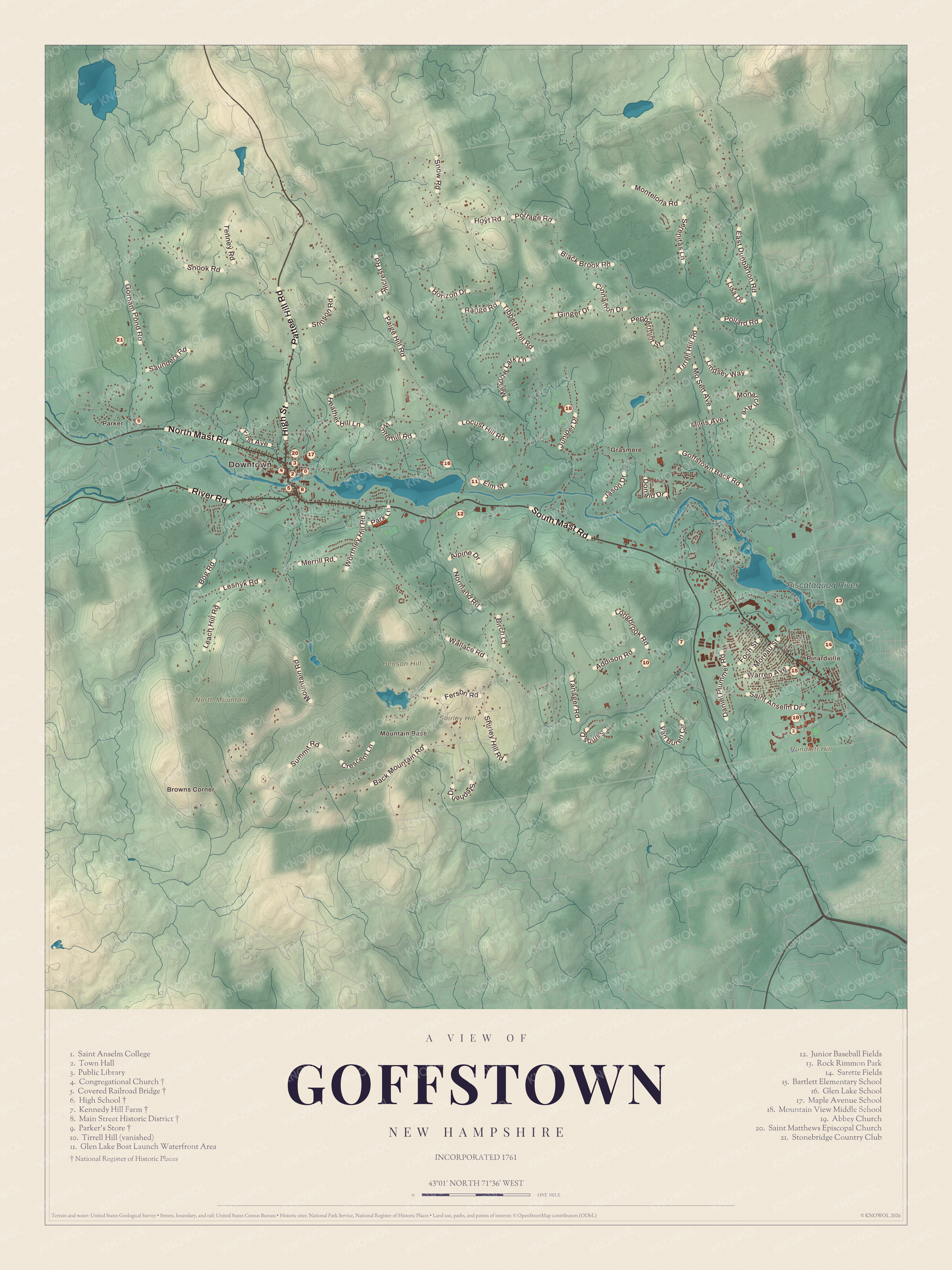 Watermarked full-map preview of Goffstown, New Hampshire