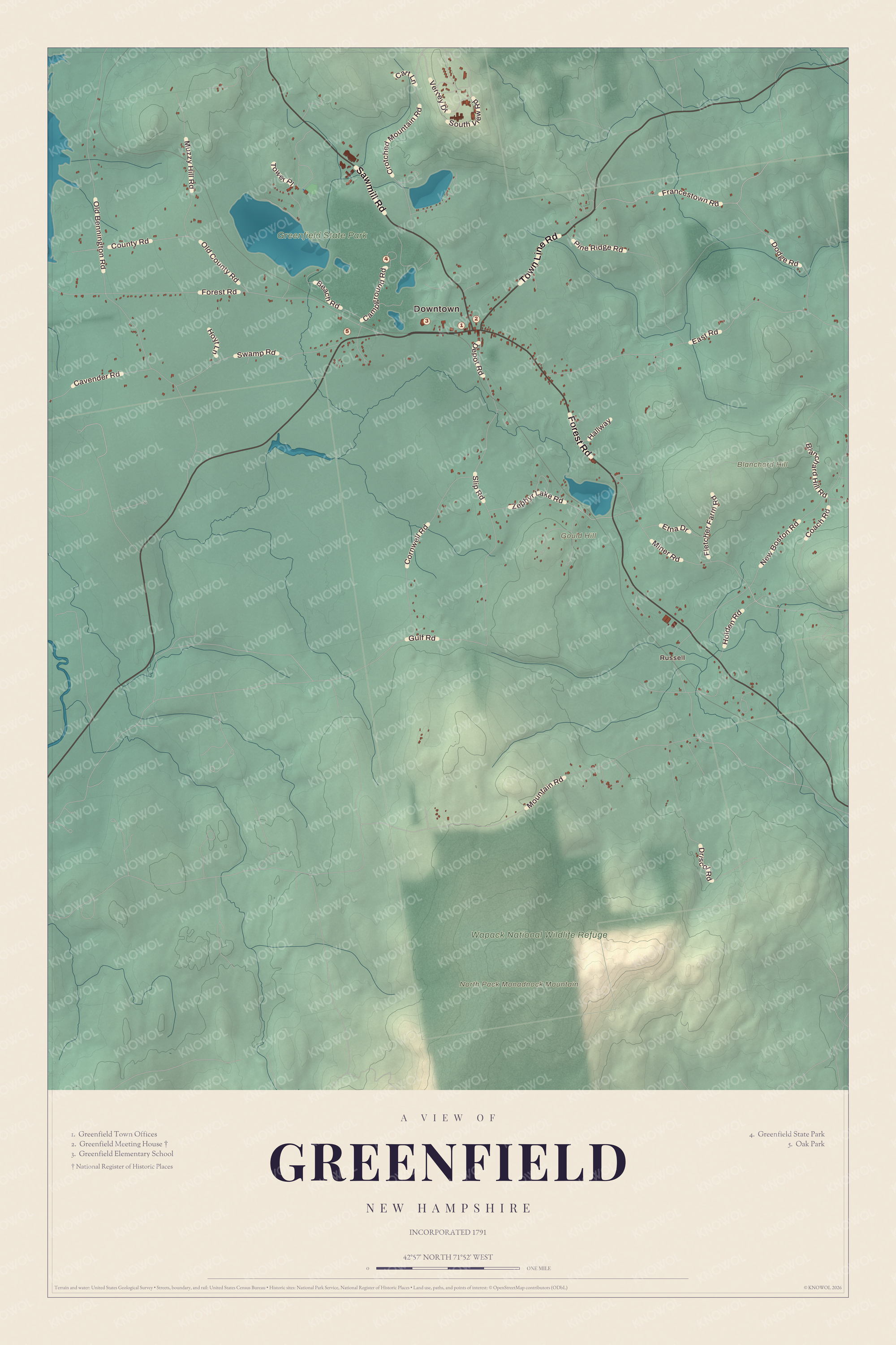 Watermarked full-map preview of Greenfield, New Hampshire