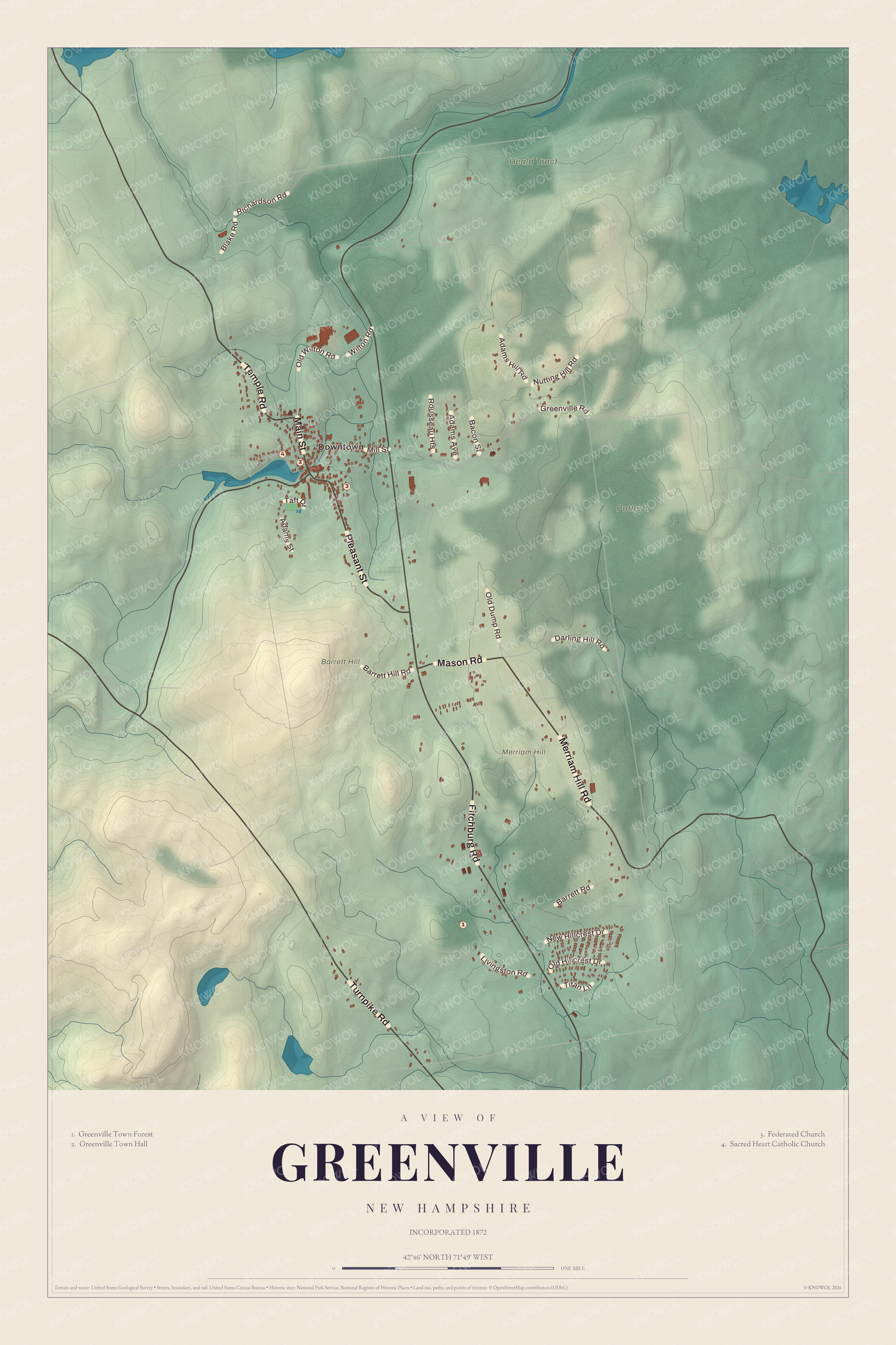Watermarked full-map preview of Greenville, New Hampshire