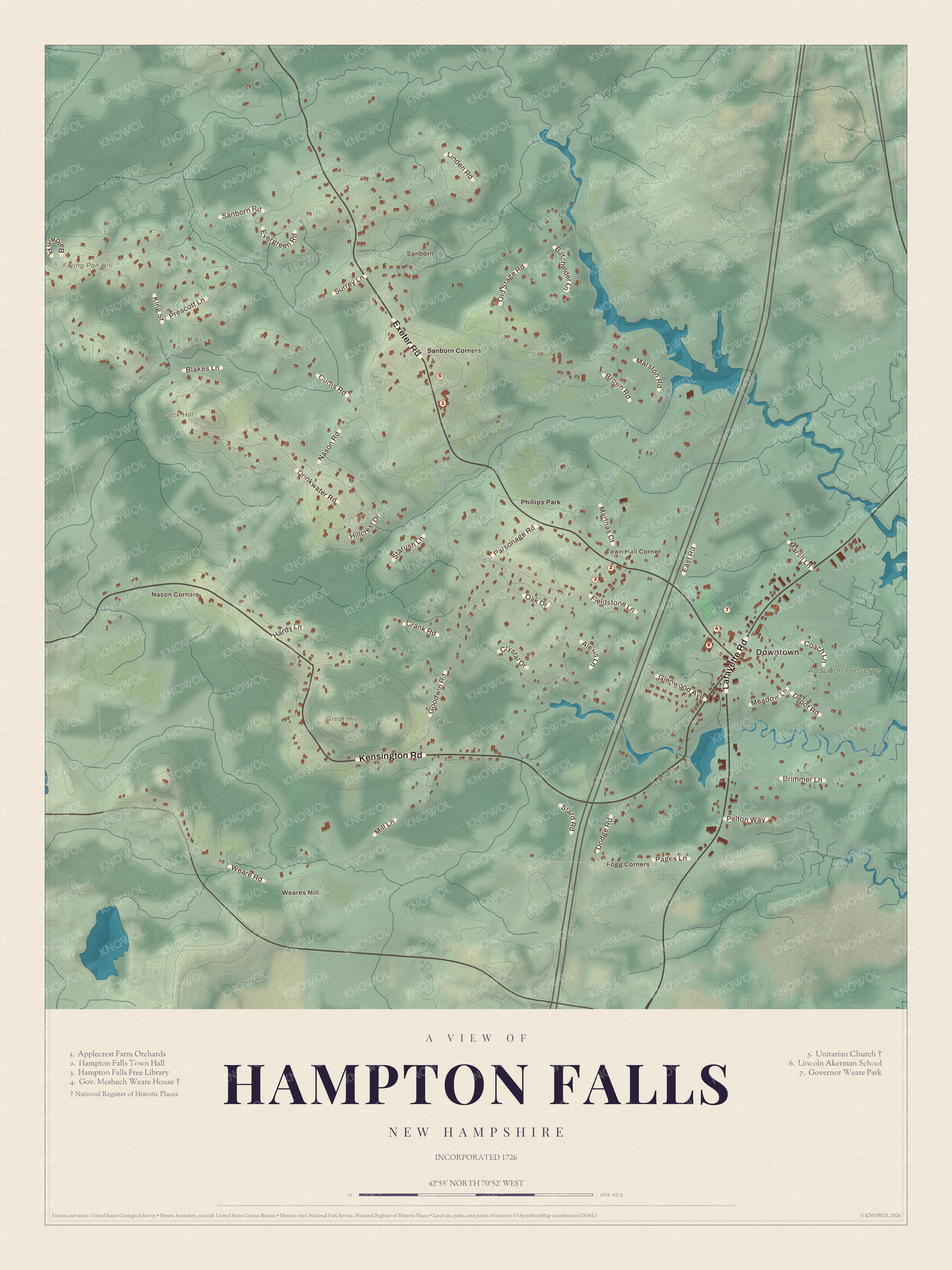 Watermarked full-map preview of Hampton Falls, New Hampshire