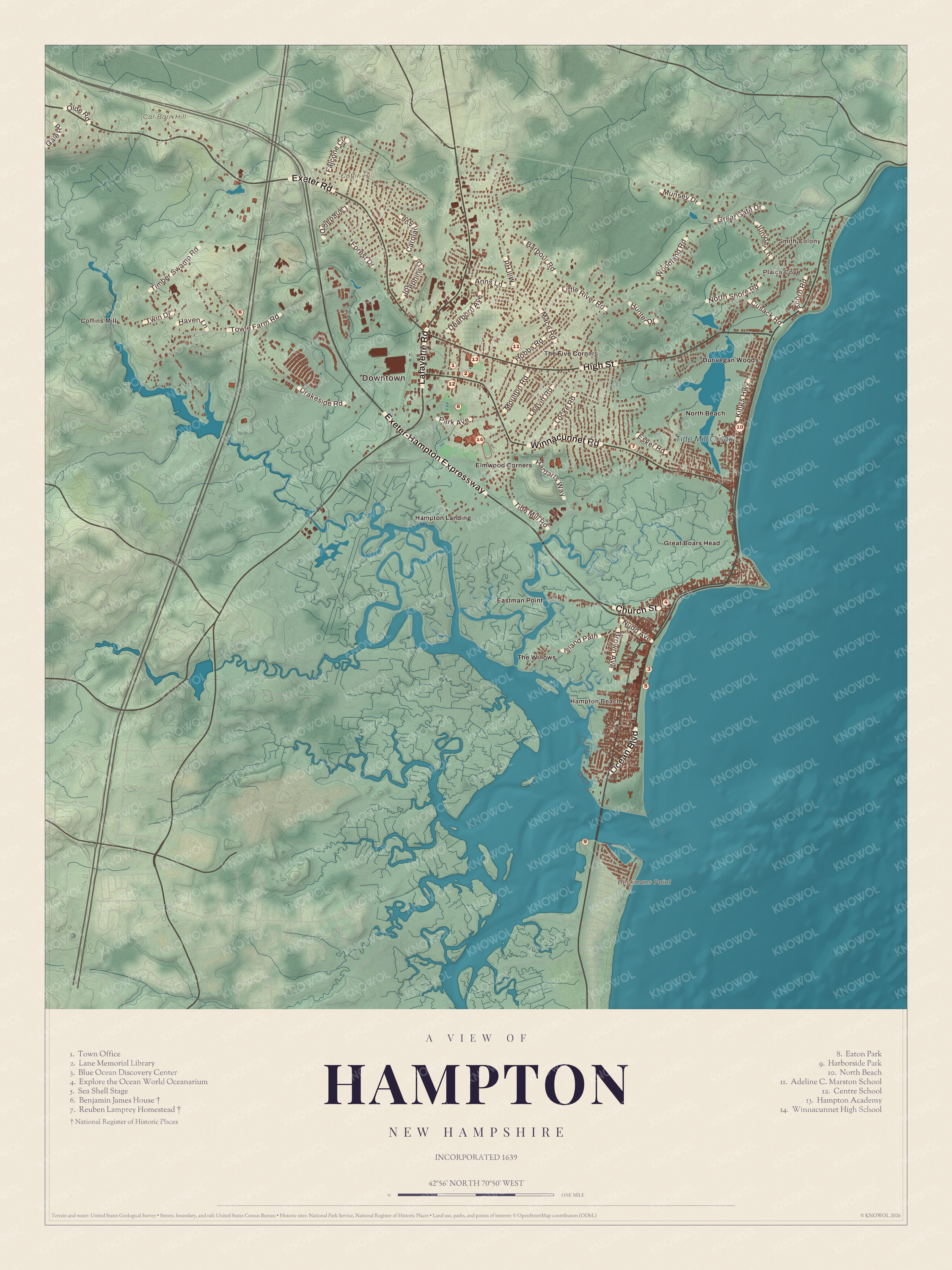 Watermarked full-map preview of Hampton, New Hampshire